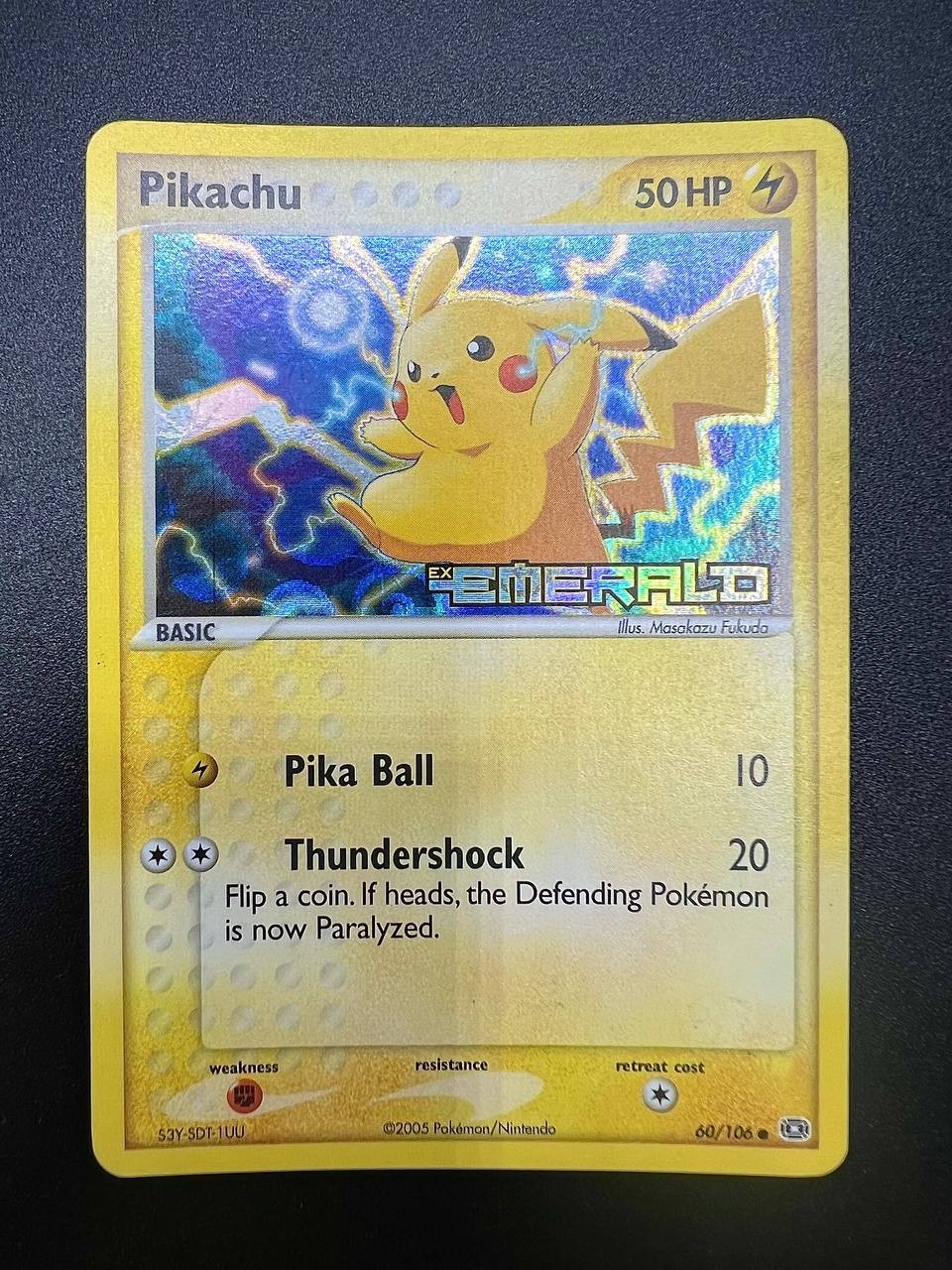 Pokemon Card Pikachu 60/106 EX Emerald Stamped Holo English Excellent Pokemon Card Pikachu 60/106 EX Emerald Stamped Holo English Excellent