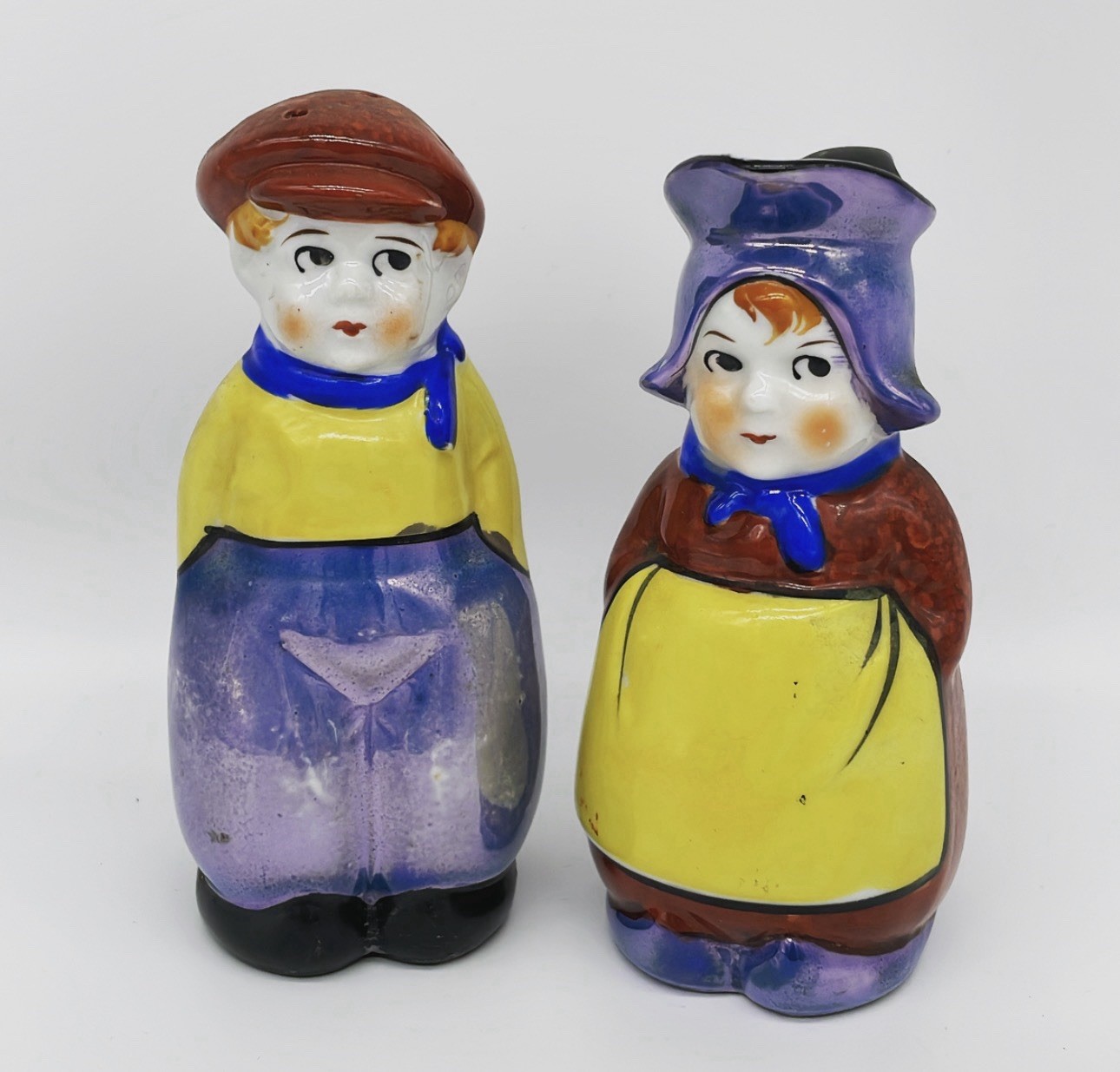 Vtg Lusterware Boy Girl Salt Pepper Cream Shakers Japan 5”