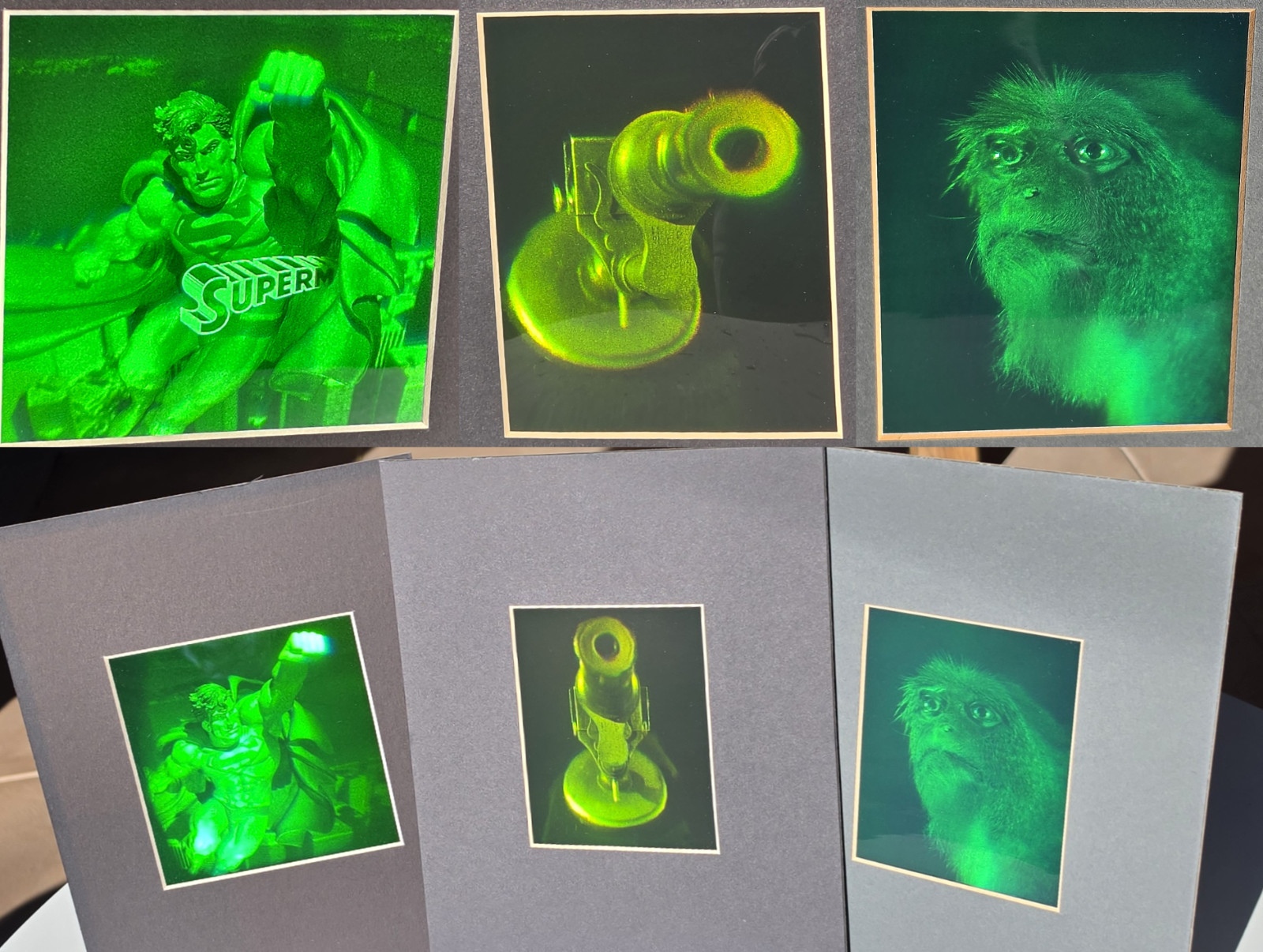 3 vintage hologram holograph 3D Speirings Microscope - Cursed Monkey - Superman