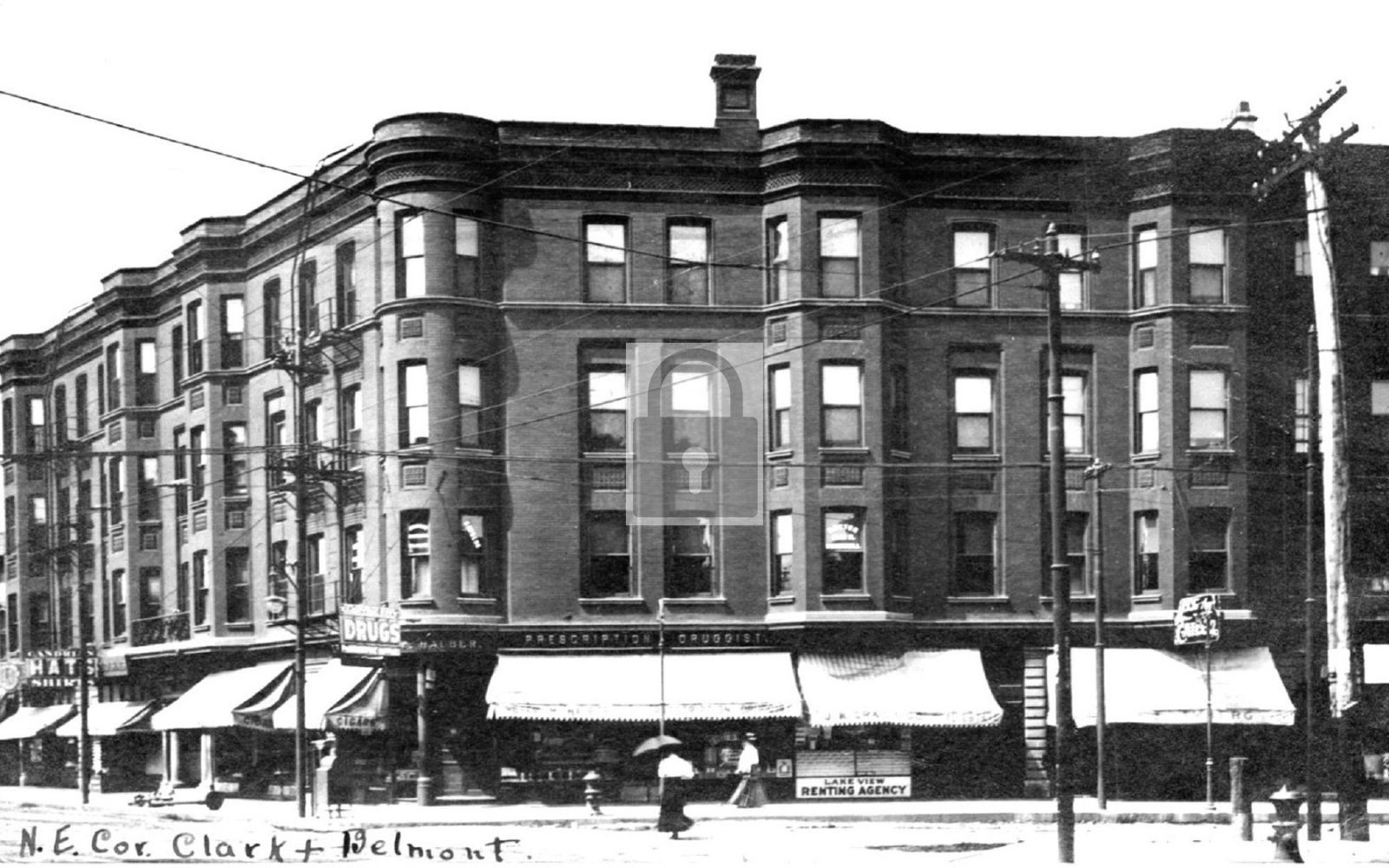 1910 Street View Drug Store Clark & Belmont Chicago Illinois IL - Reprint