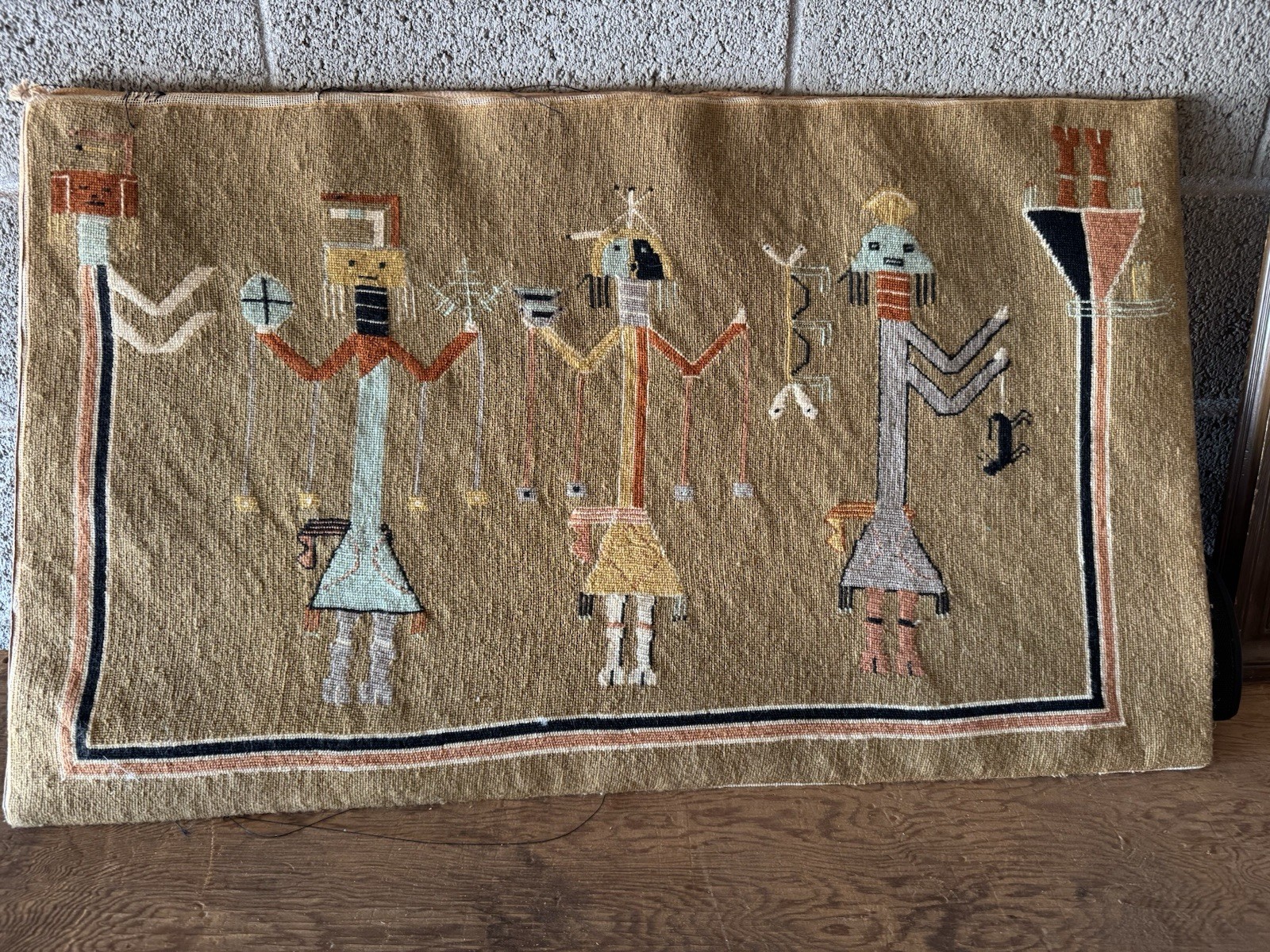 Navajo YEI Rug - Art with Backing RARE Vintage fantastic find COLLECTIBLE Navajo YEI Rug - Art with Backing RARE Vintage fantastic find COLLECTIBLE