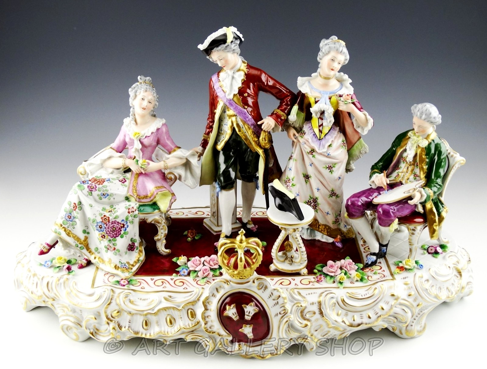 Antique Sitzendorf Dresden LARGE GROUP FIGURINE ROCOCO ROYAL FAMILY Excellent