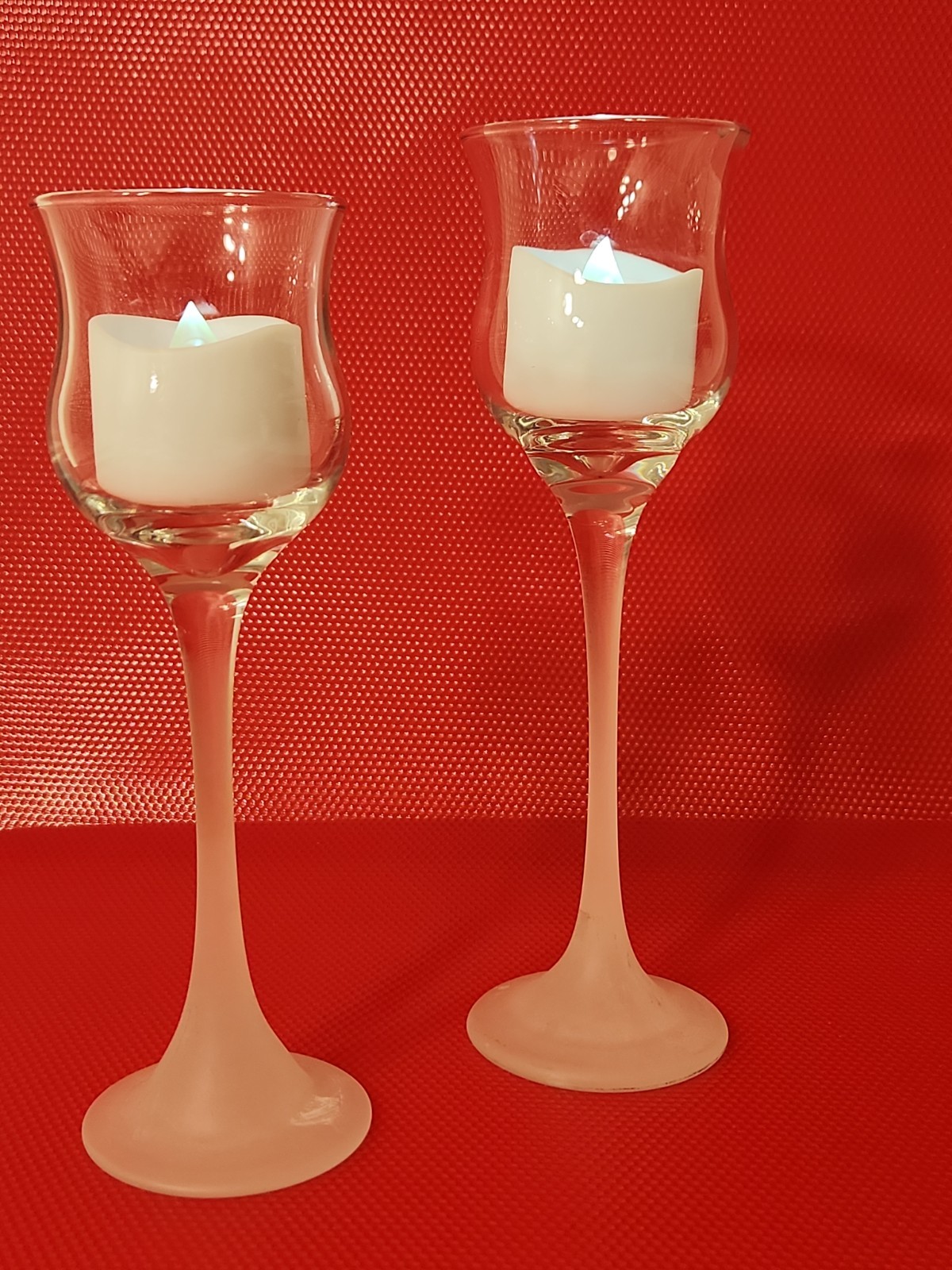 VTG Pr Of Partylite Tulip Candle Holders. Frosted Stems, Votives Included - Used VTG Pr Of Partylite Tulip Candle Holders. Frosted Stems, Votives Included - Used