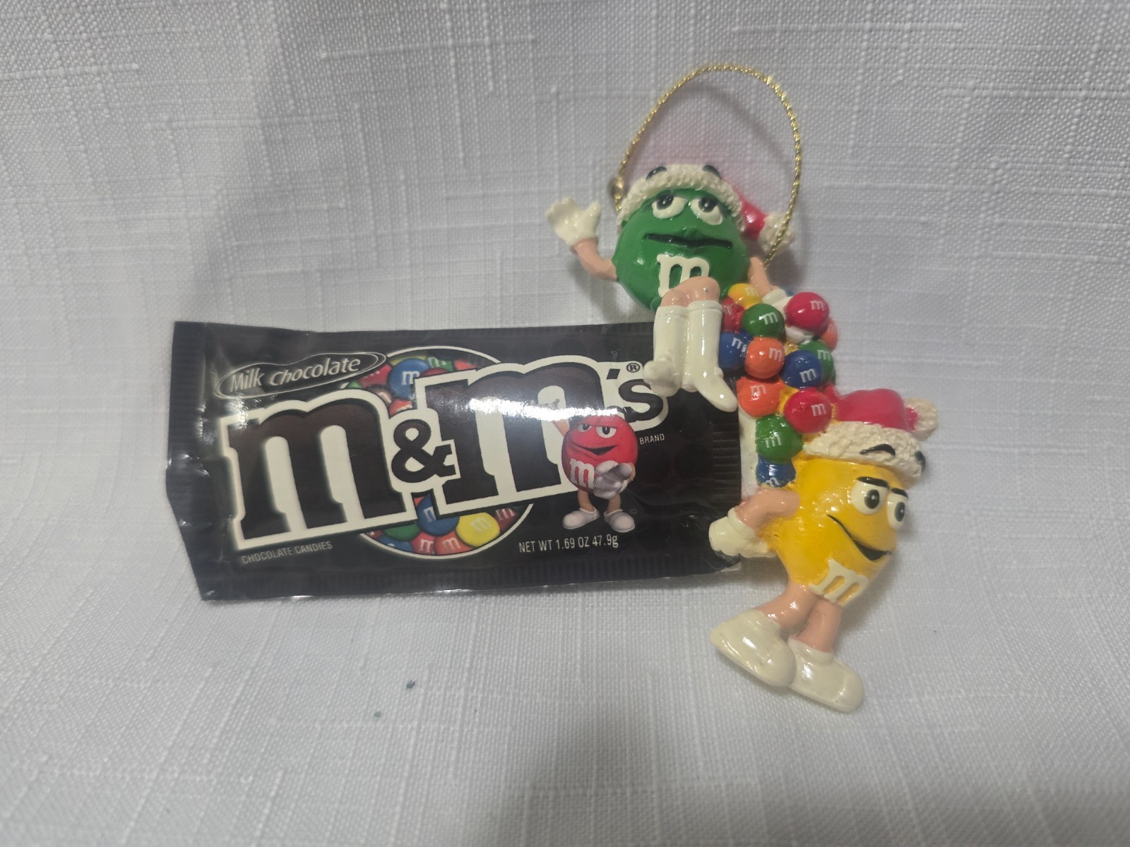 M&M\'s Milk Chocolate Candy Bag Ornament Green & Yellow M&M\'s