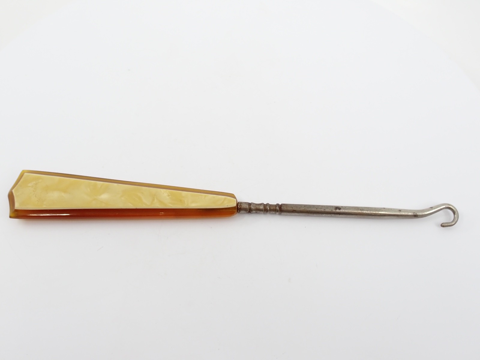 Vintage Buttonhook 1920s Celluloid Handle Amber & Cream Marbled Vanity Tool Vintage Buttonhook 1920s Celluloid Handle Amber & Cream Marbled Vanity Tool