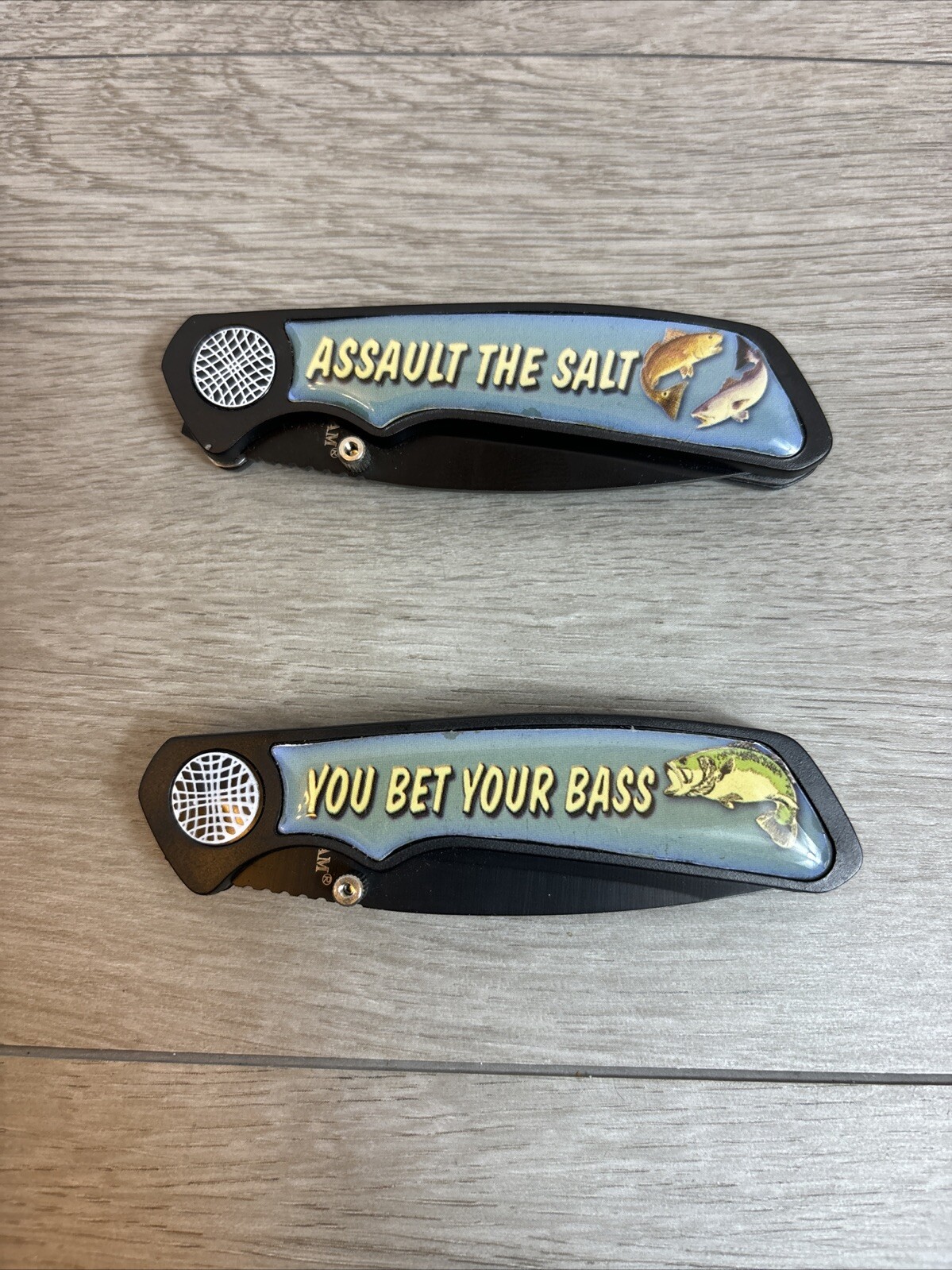 Maxam Knife Set Of 2 Fishing Theme Bass America Texas Fish And Game Maxam Knife Set Of 2 Fishing Theme Bass America Texas Fish And Game
