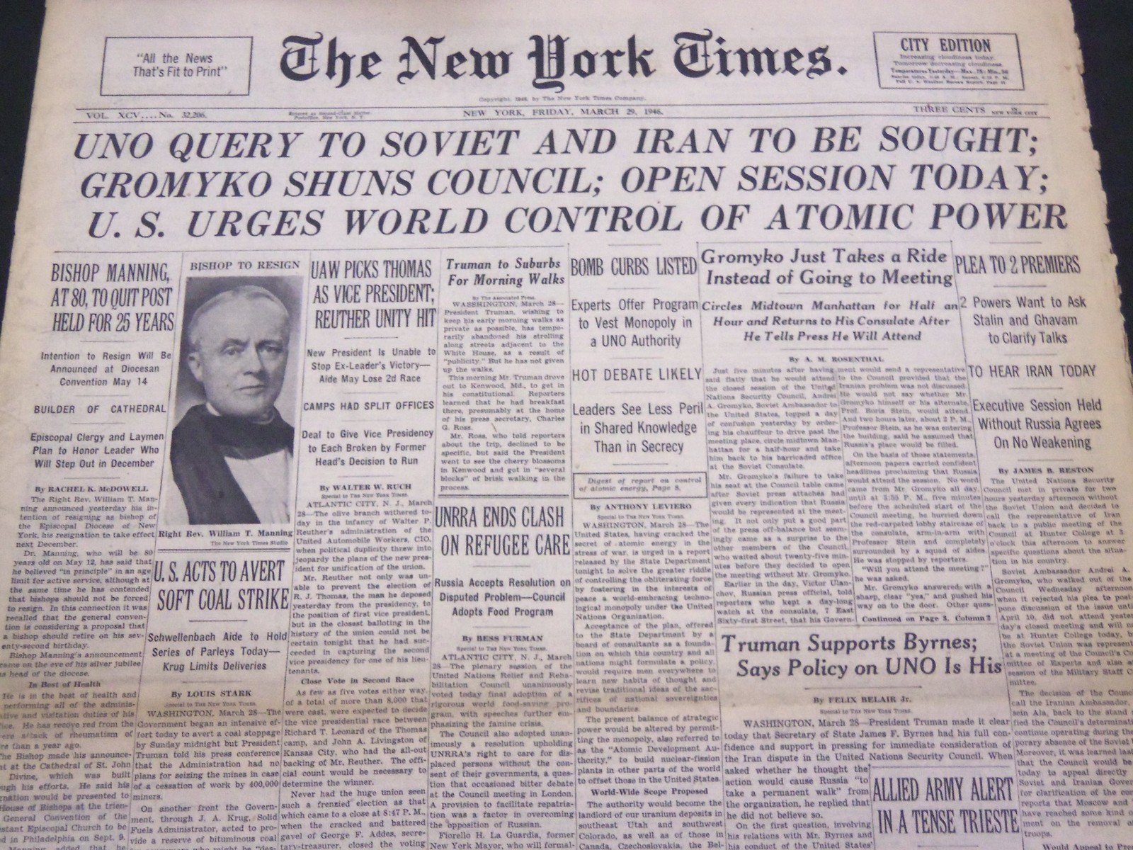 1946 MARCH 29 NEW YORK TIMES - GROMYKO SHUNS COUNCIL - NT 4227 1946 MARCH 29 NEW YORK TIMES - GROMYKO SHUNS COUNCIL - NT 4227