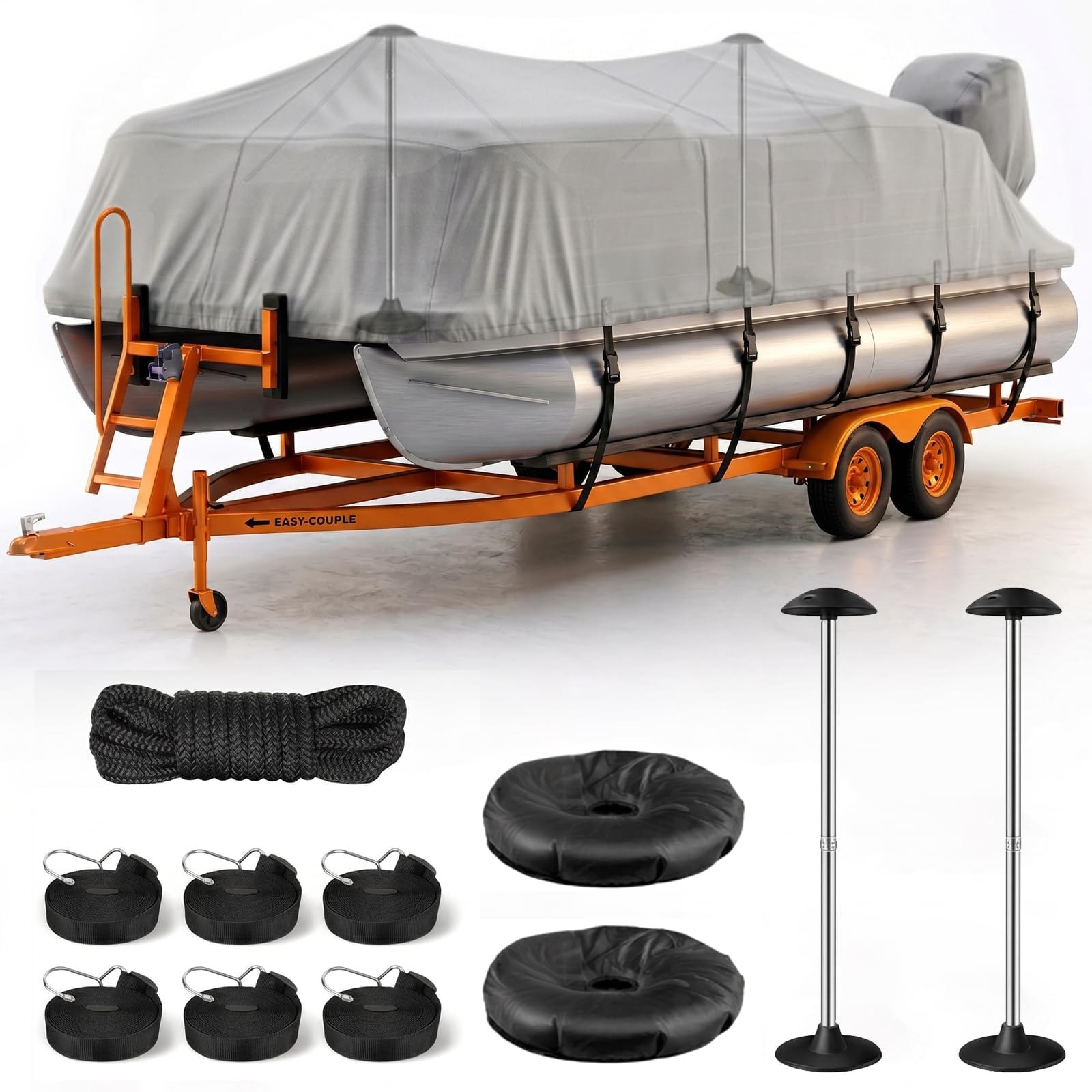1200D Pontoon Boat Cover 17-20ft with 2 Adjustable Support Poles, Gray | Wate... 1200D Pontoon Boat Cover 17-20ft with 2 Adjustable Support Poles, Gray | Wate...