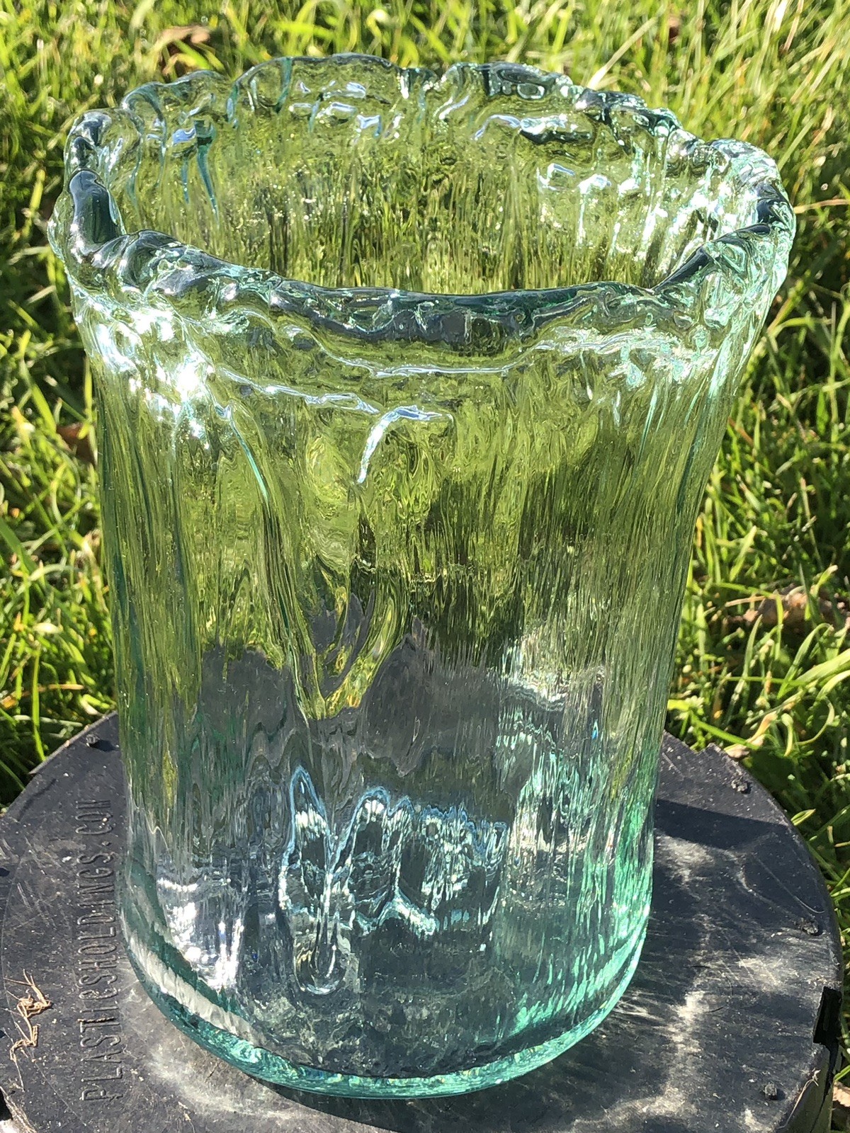 Vidrios San Miguel 100% Recycled Glass Vase Aqua Textured Sea Glass 9” Spain