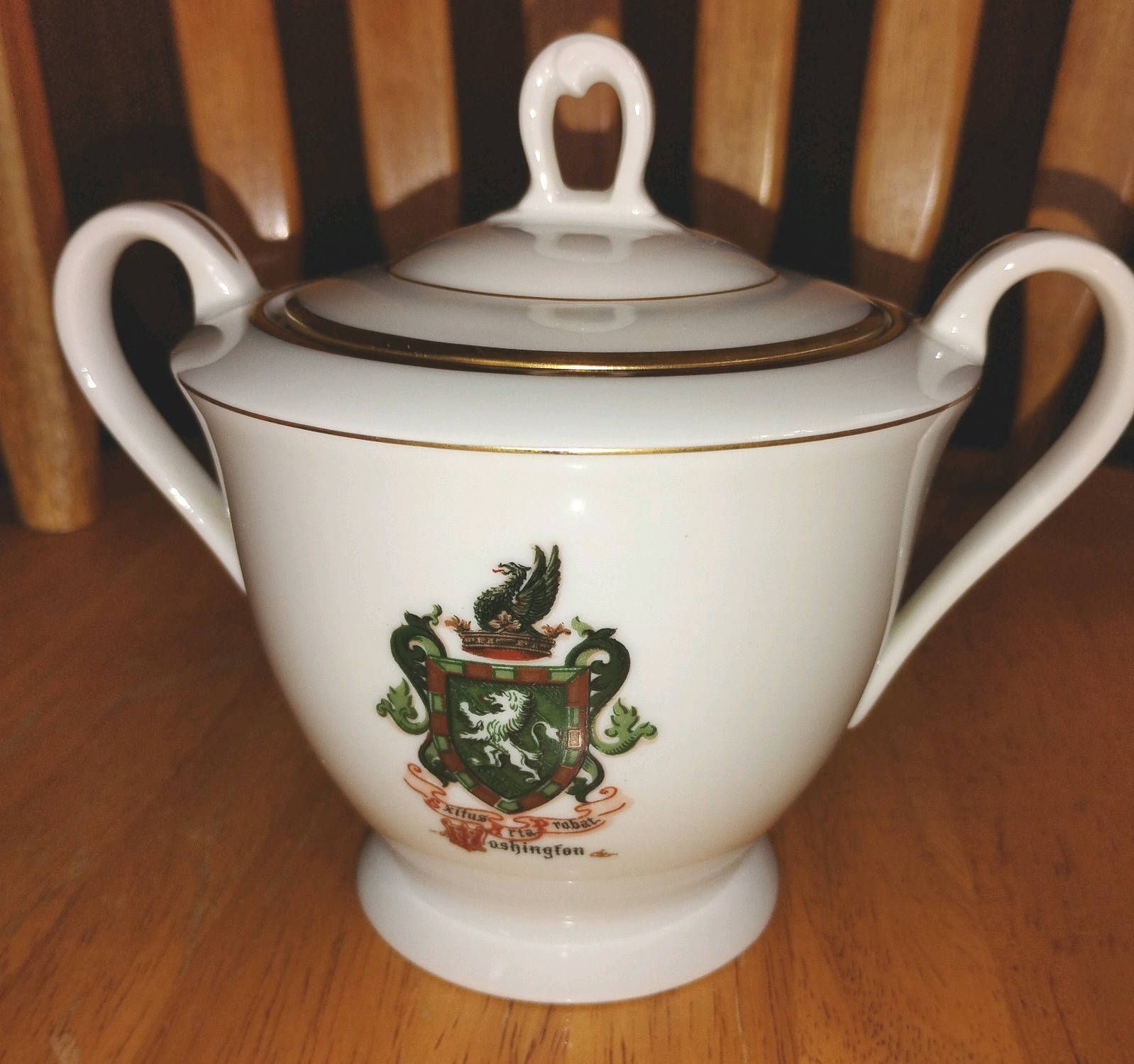 Rare Limoges France George Washington Coat of Arms Porcelain Sugar Bowl with Lid Rare Limoges France George Washington Coat of Arms Porcelain Sugar Bowl with Lid