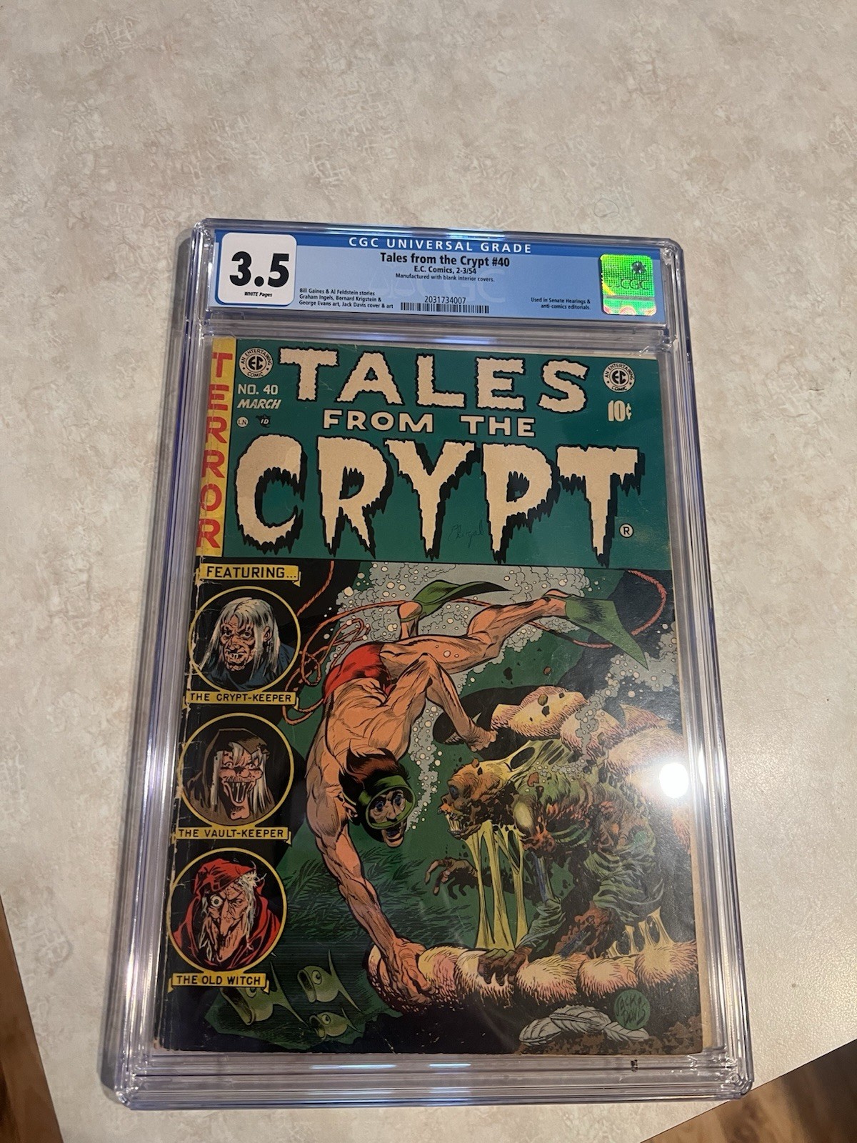 Tales From The Crypt #40 CGC 3.5 Graded Comic - EC Comics 1954 - Golden Age Tales From The Crypt #40 CGC 3.5 Graded Comic - EC Comics 1954 - Golden Age