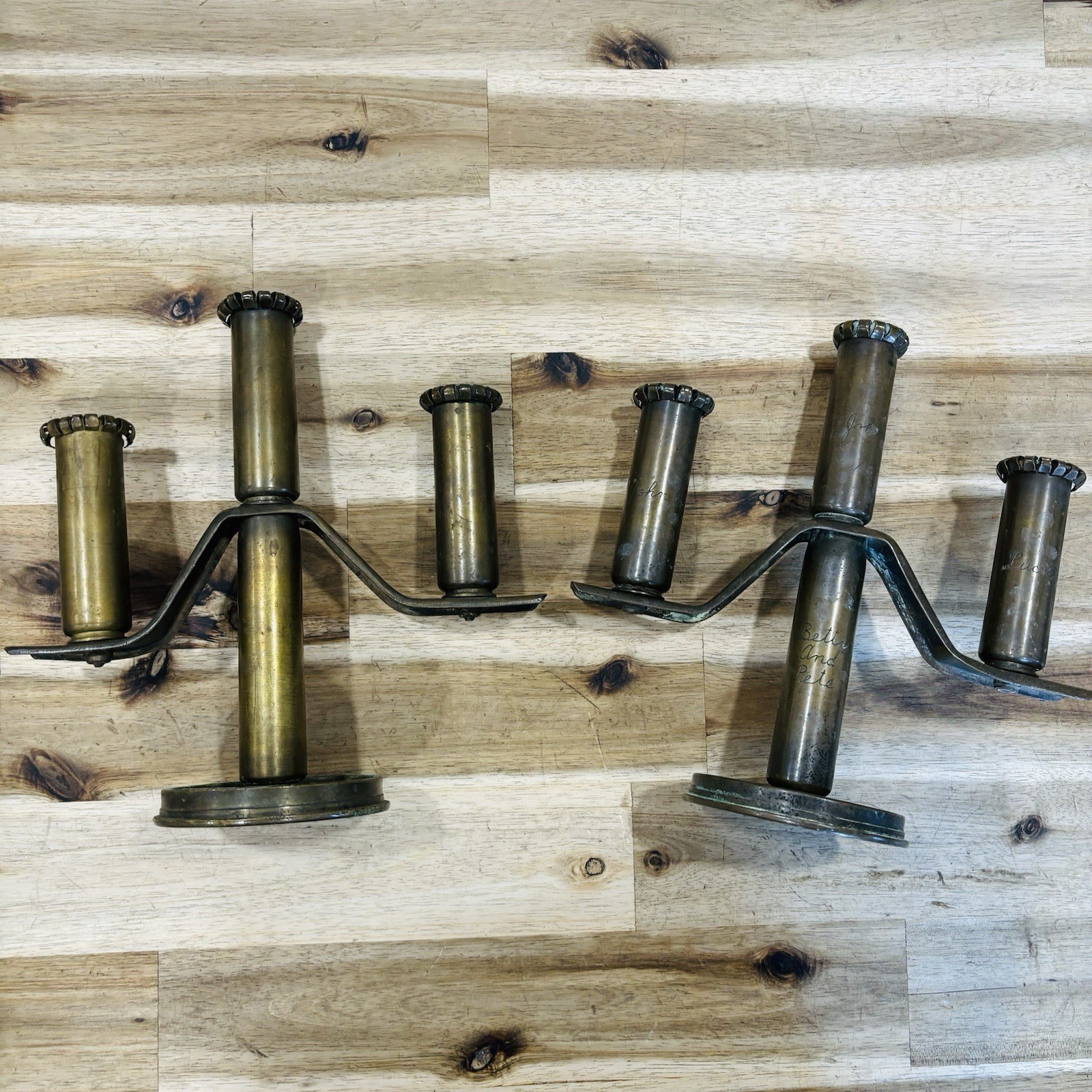 Set of Original WW2 Trench Art Candle Stick Holders Vintage 40s US Military Army Set of Original WW2 Trench Art Candle Stick Holders Vintage 40s US Military Army