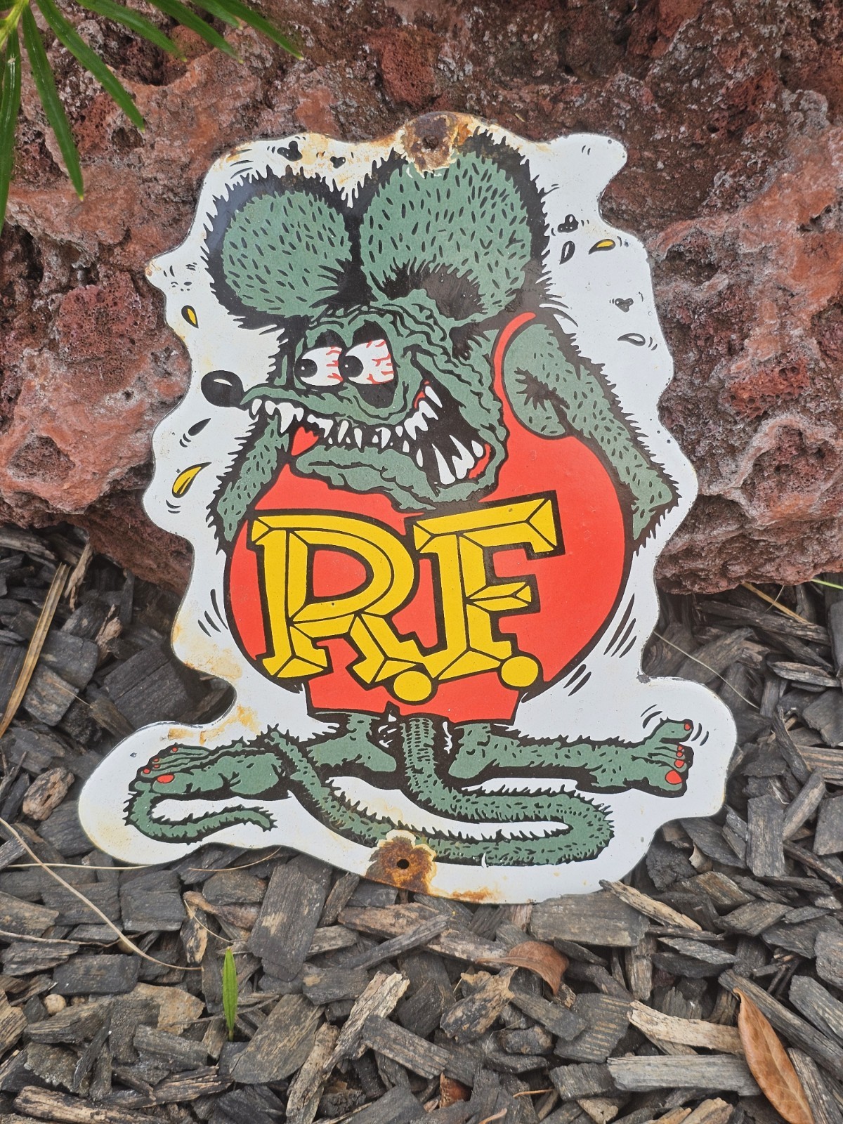 VINTAGE RAT FINK PORCELAIN SIGN HOT ROD GAS ENGINE RACE CAR AUTO APPX 10 VINTAGE RAT FINK PORCELAIN SIGN HOT ROD GAS ENGINE RACE CAR AUTO APPX 10