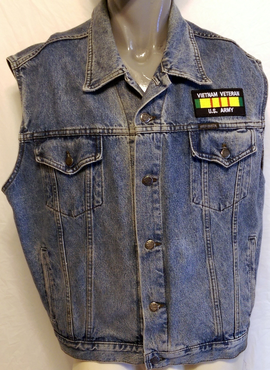 Vintage Harley Davidson Denim Vietnam Veteran's Vest Size Large US Army Military