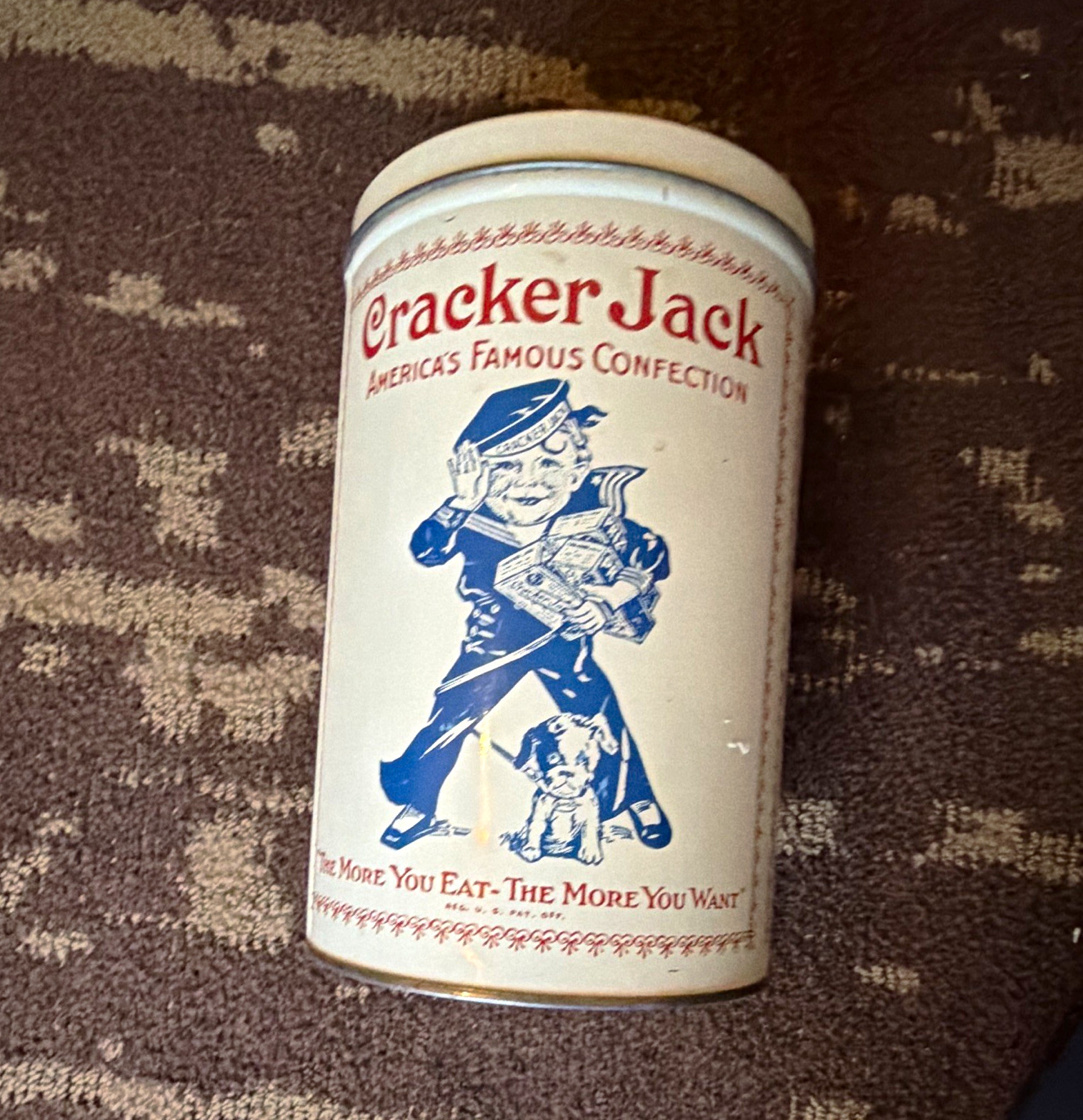 Cracker Jack Campfire Marshmallows Collectible Advertising Tin Canister w/ Lid Cracker Jack Campfire Marshmallows Collectible Advertising Tin Canister w/ Lid
