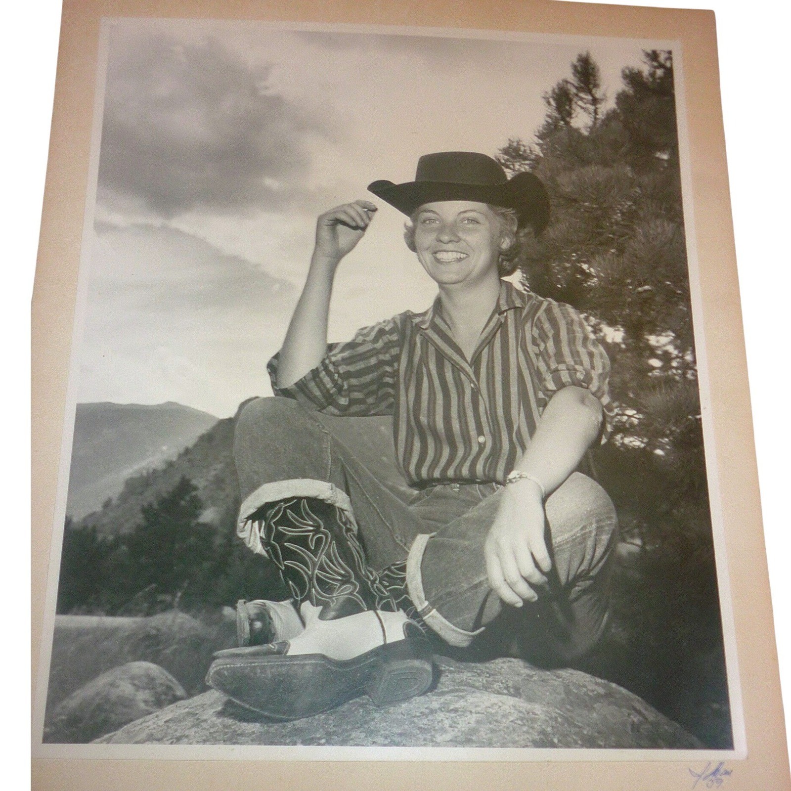 Vintage 1959 Cowgirl Photo Print Signed J Shaw 16x14\