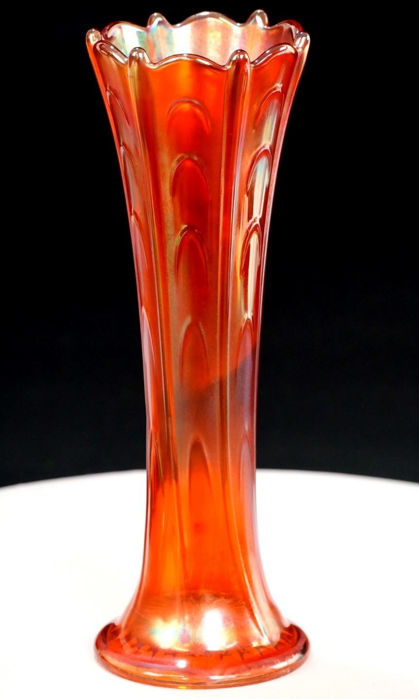 Dugan Iridescent Marigold Carnival Glass Pulled Loop 10 1/8