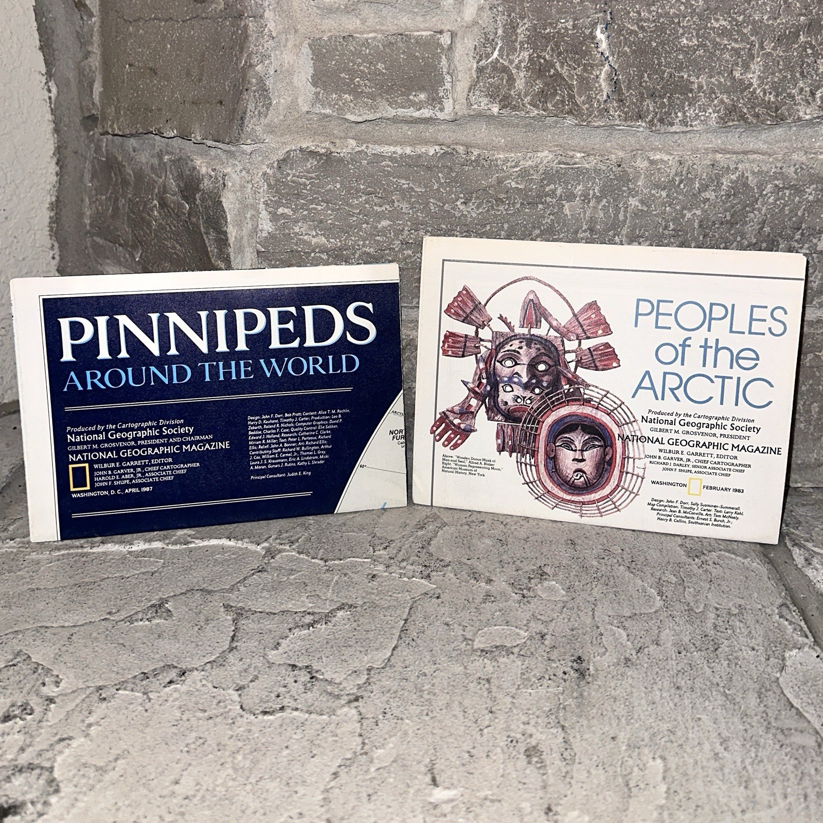 Lot 2 1980’s National Geographic Peoples of Arctic Pinnipeds Around World Map