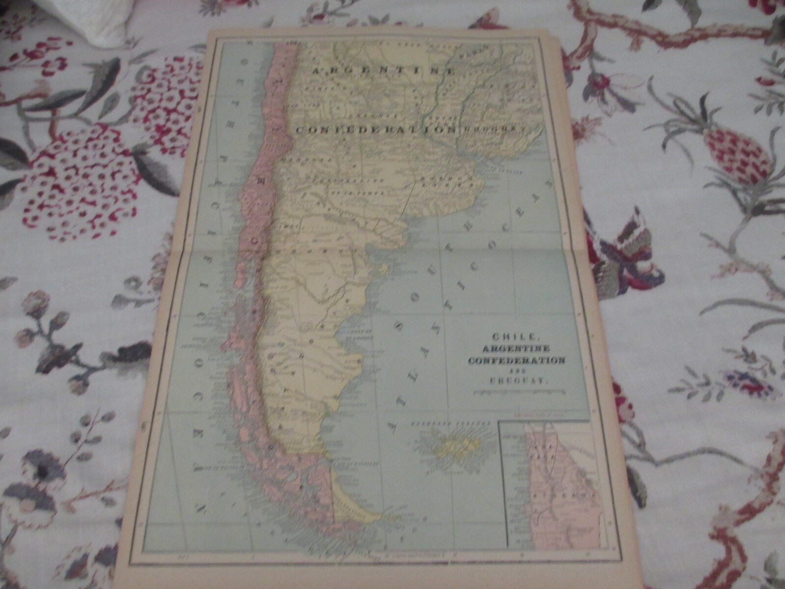 MAP CHILE URUGUAY ARGENTINE CONFERATION , CRAM'S MODERN ATLAS 1905 ,22 X 14.5