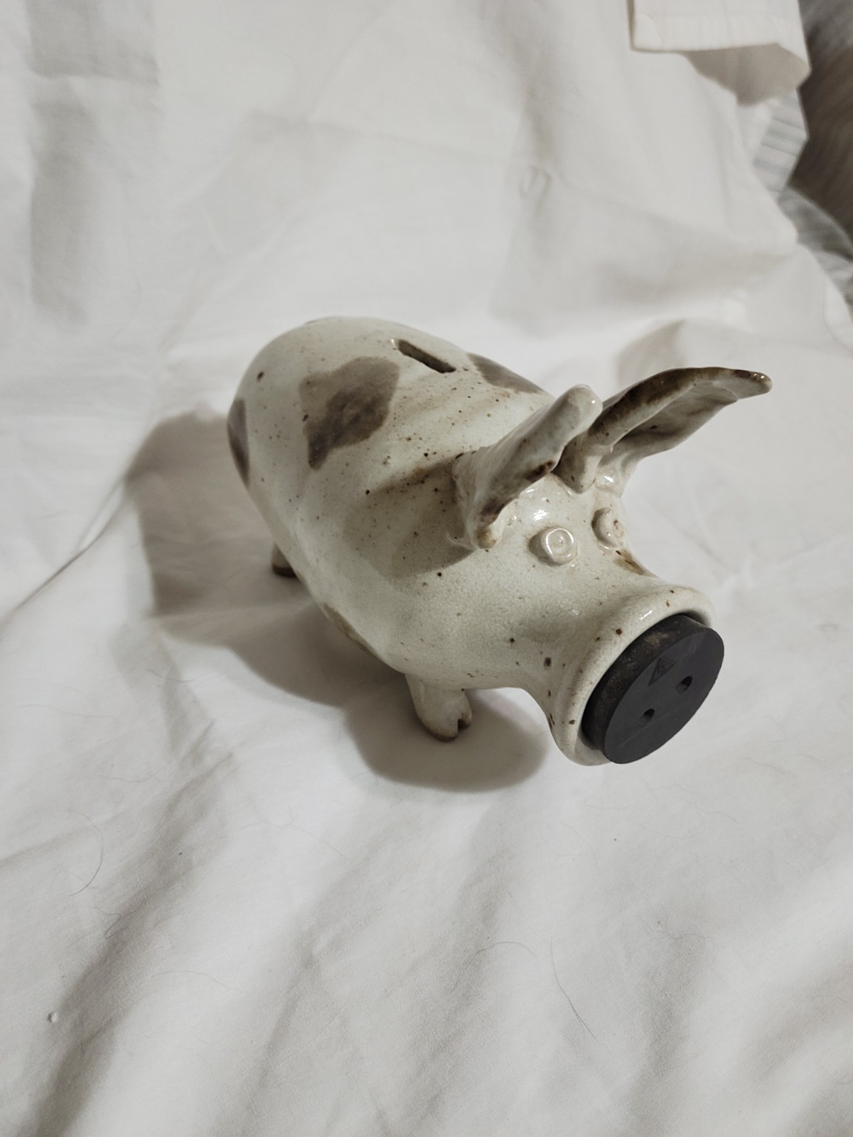 Vntg Studio Pottery Ceramic Pig Piggy Bank Rubber Stopper 5 1/2\