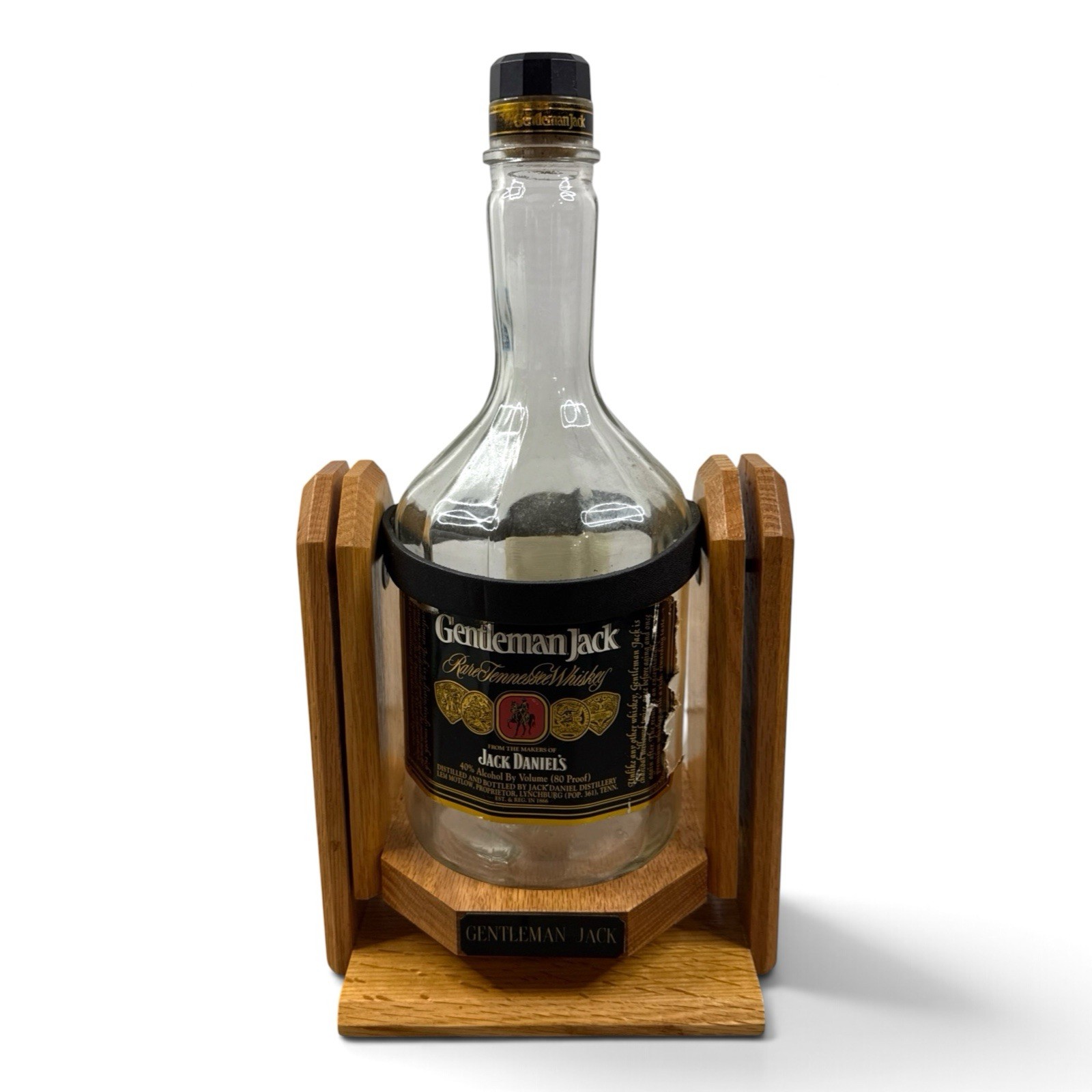 Vintage Gentleman Jack 1.75L EMPTY BOTTLE w/ Wood Cradle Pour Assist Display Vintage Gentleman Jack 1.75L EMPTY BOTTLE w/ Wood Cradle Pour Assist Display