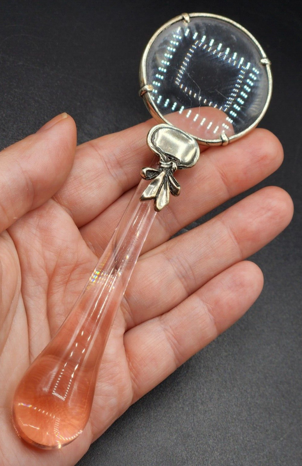 Vintage Tear Drop Shaped Pink Material Handle Magnifying Glass