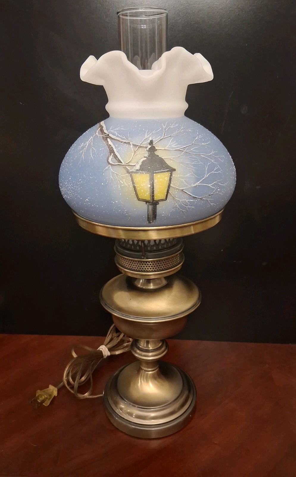 Vintage Fenton Art Glass Electric Hurricane Box: 9308 FS Christmas Lamp