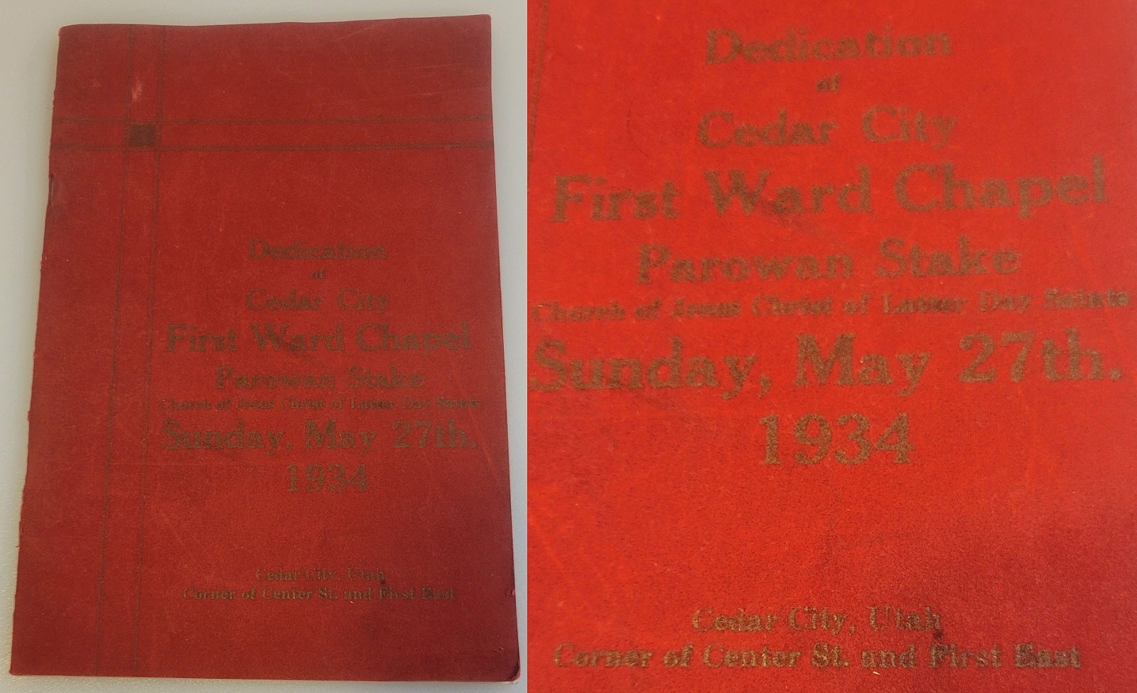 CEDAR CITY, UTAH First Ward Chapel~ DEDICATION 1934 PROGRAM~ Mormon HISTORY BOOK