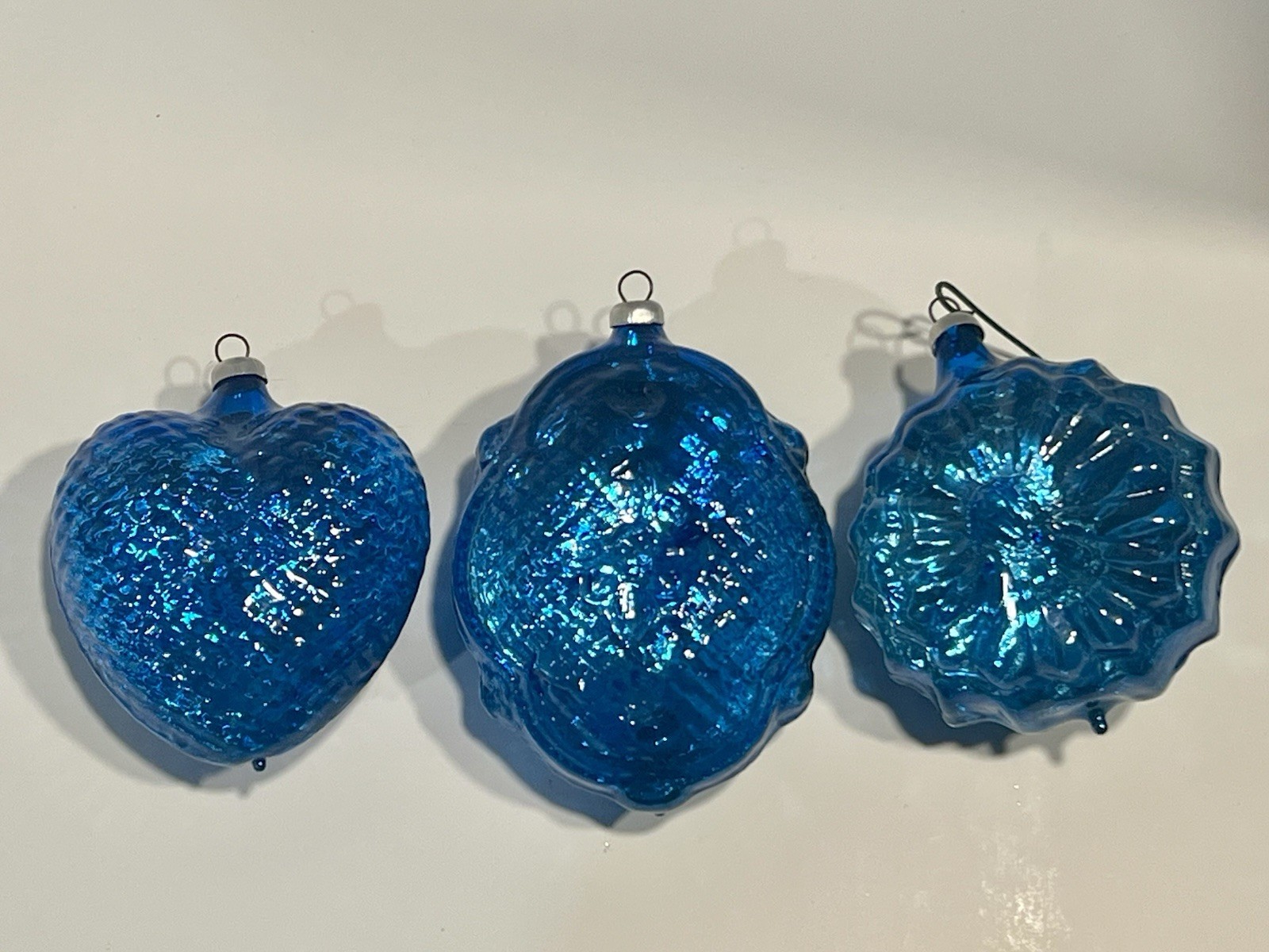 3 VTG West Germany Christmas Ornament Embossed Blue Half Clear Reflector Bumpy 3 VTG West Germany Christmas Ornament Embossed Blue Half Clear Reflector Bumpy