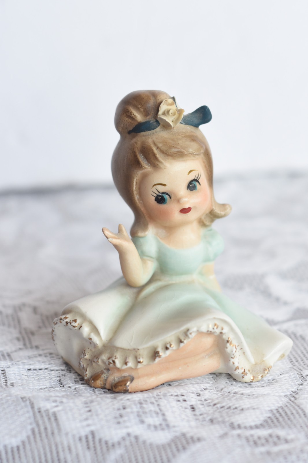 Vintage Japan Napcoware BLOOMER GIRL Blue Dress #C6730 Ceramic Figurine--Flaws Vintage Japan Napcoware BLOOMER GIRL Blue Dress #C6730 Ceramic Figurine--Flaws