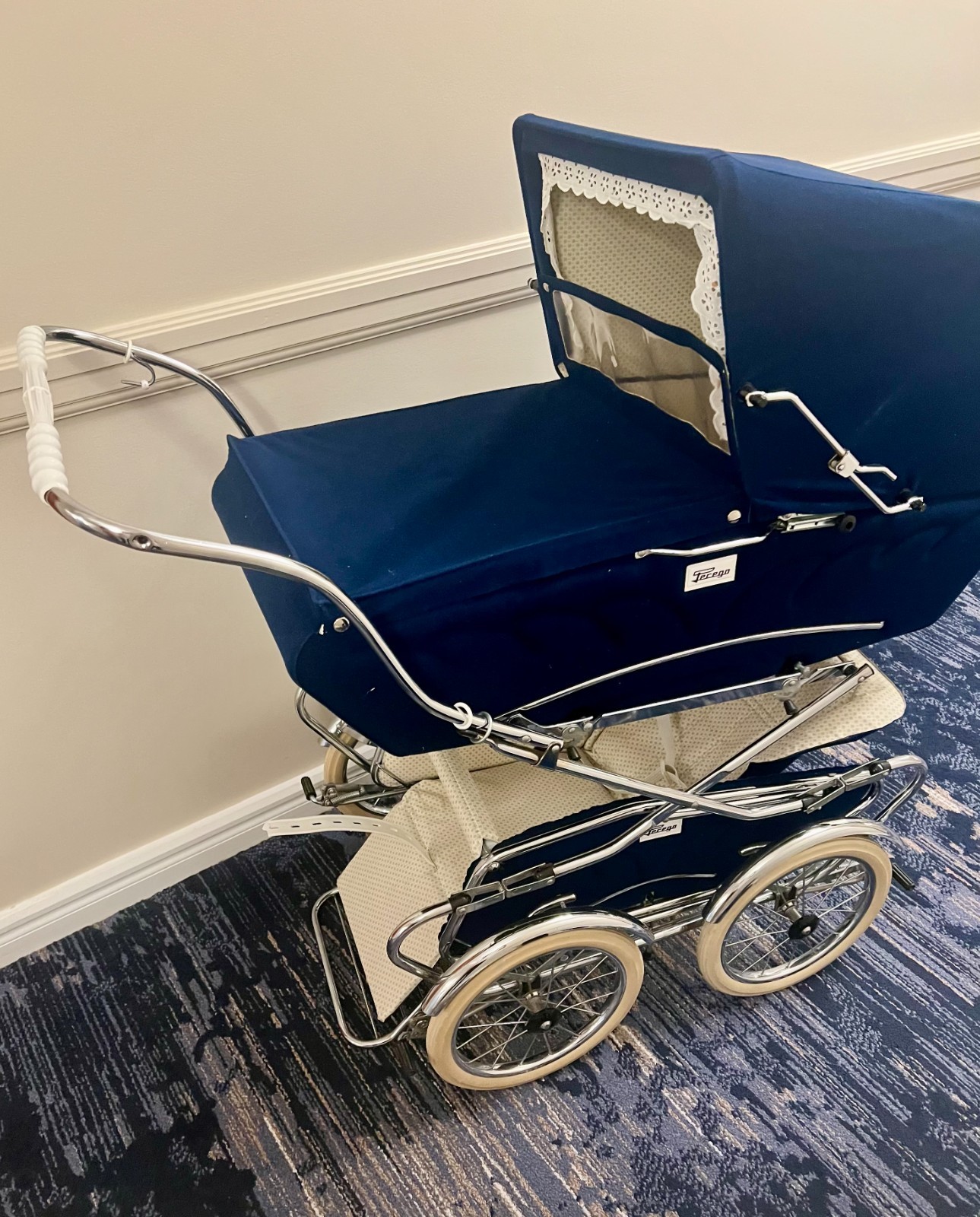 Classic Perego Baby Carriage Stroller Navy Blue Retro Pram Classic Perego Baby Carriage Stroller Navy Blue Retro Pram