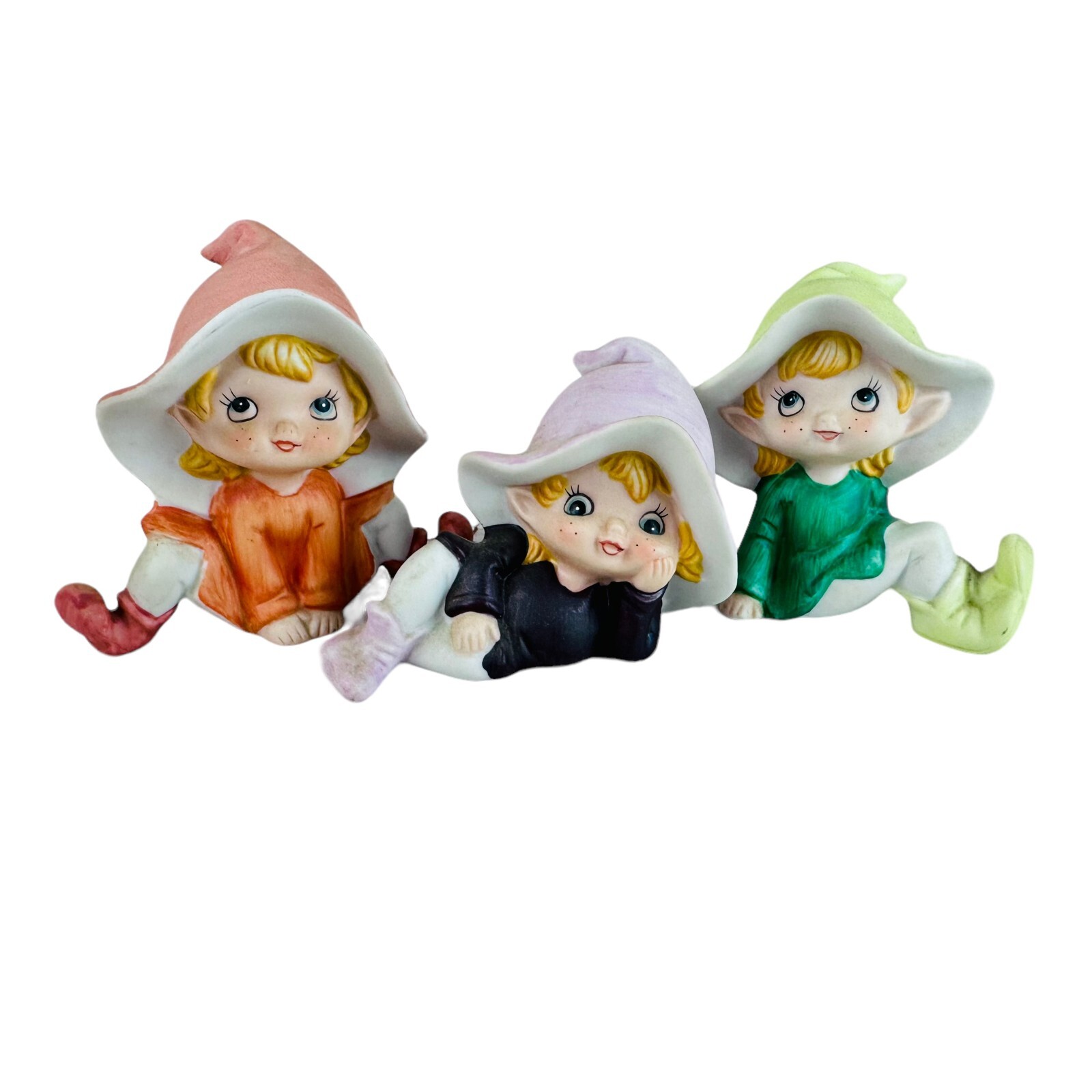 vtg Homco Porcelain Pixies Elves set of three figurines adorable mcm