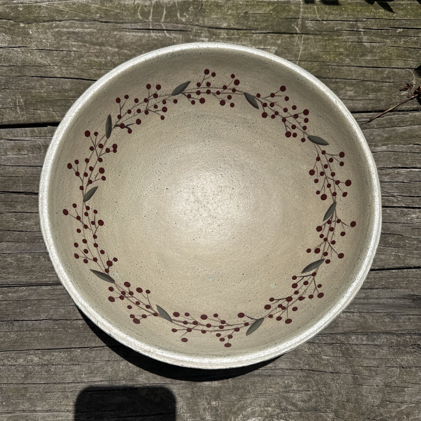 Hand Painted Wood Dough Bowl Donna White Primitive Folk Art Holly Berries Signed