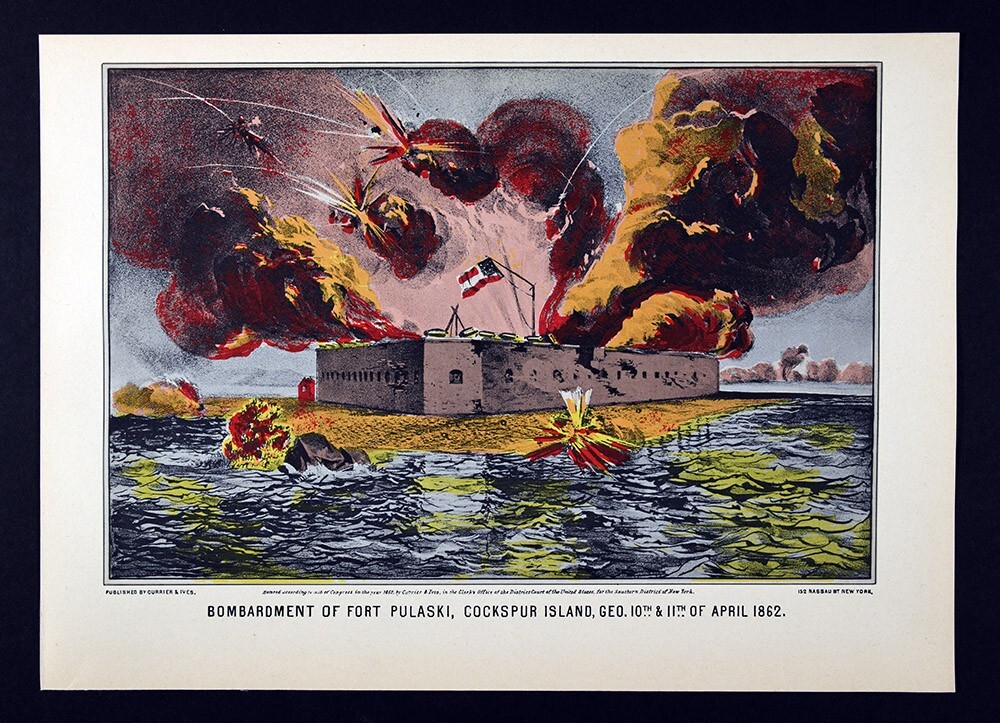 Currier Ives Civil War Print Bombardment of Fort Pulaski Cockspur Island Georgia