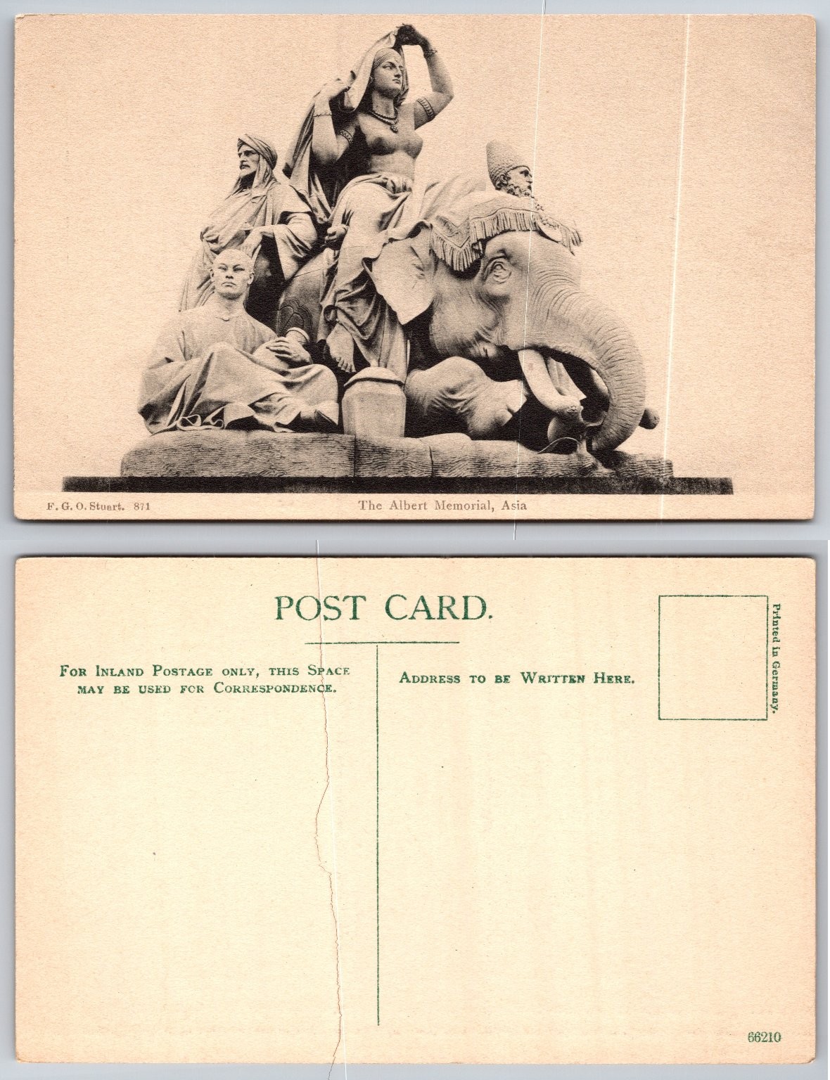 Albert Memorial ASIA Group Elephant Statue London Postcard F.G.O. Stuart Albert Memorial ASIA Group Elephant Statue London Postcard F.G.O. Stuart