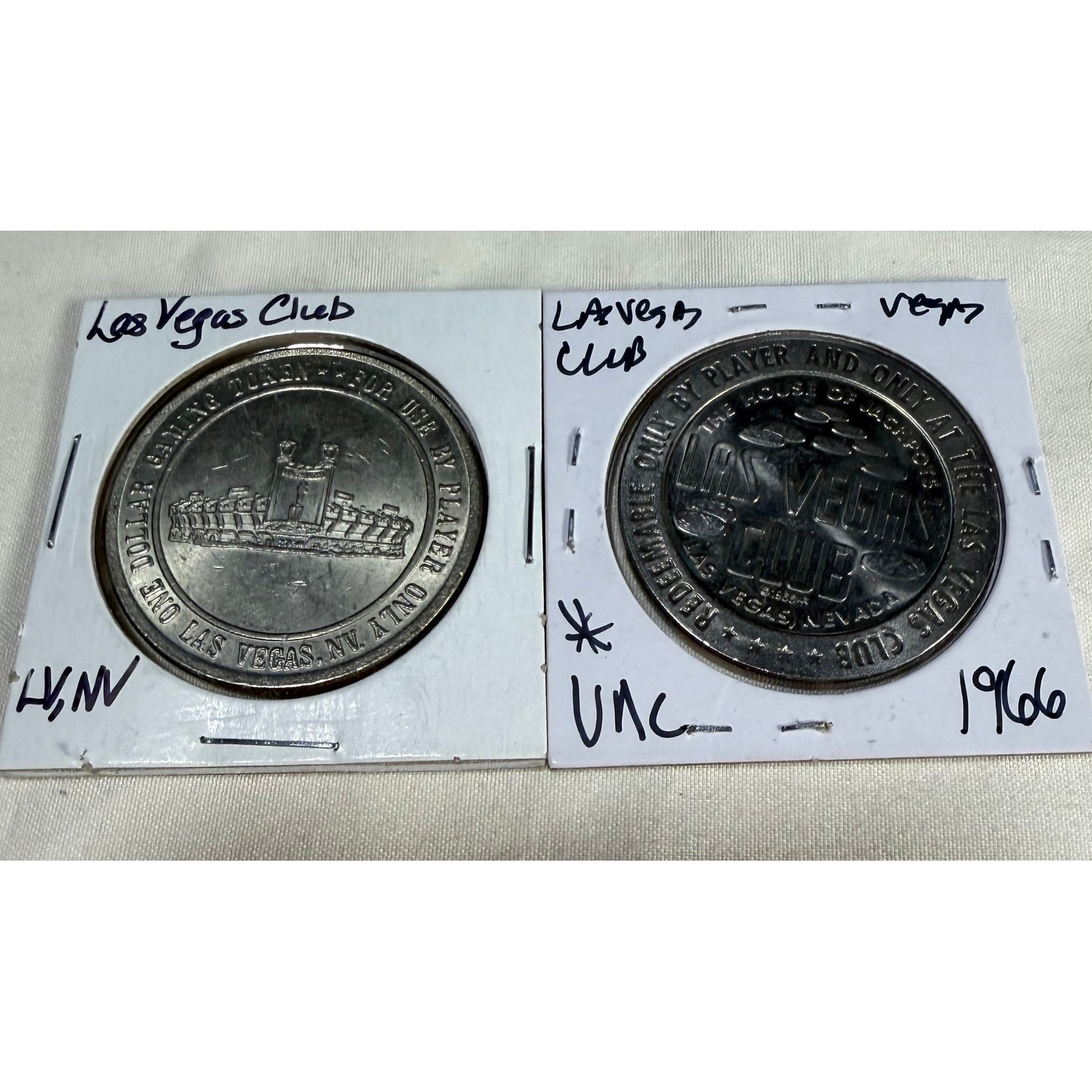 Lot of 2 Vintage Las Vegas Club One Dollar Gaming Tokens 1966 House of Jackpots Lot of 2 Vintage Las Vegas Club One Dollar Gaming Tokens 1966 House of Jackpots