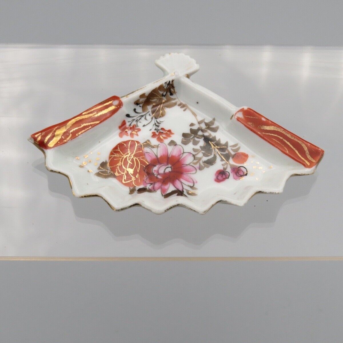 Hand Painted Floral Fan Salt Cellar From Japan Gilt Accents
