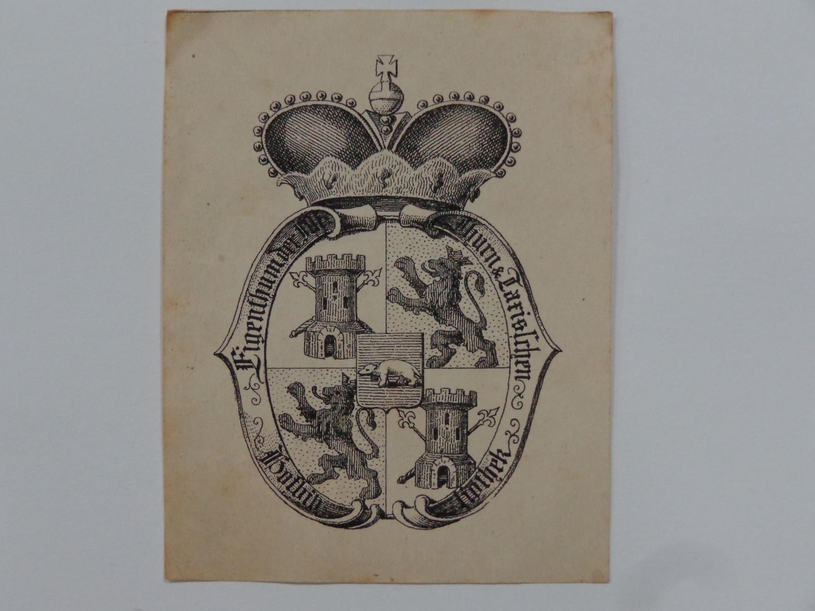 1850'S EX-LIBRIS BOOKPLATE PROPERTY OF THE LORDS & BARONS THURN & TAXIS LIBRARY
