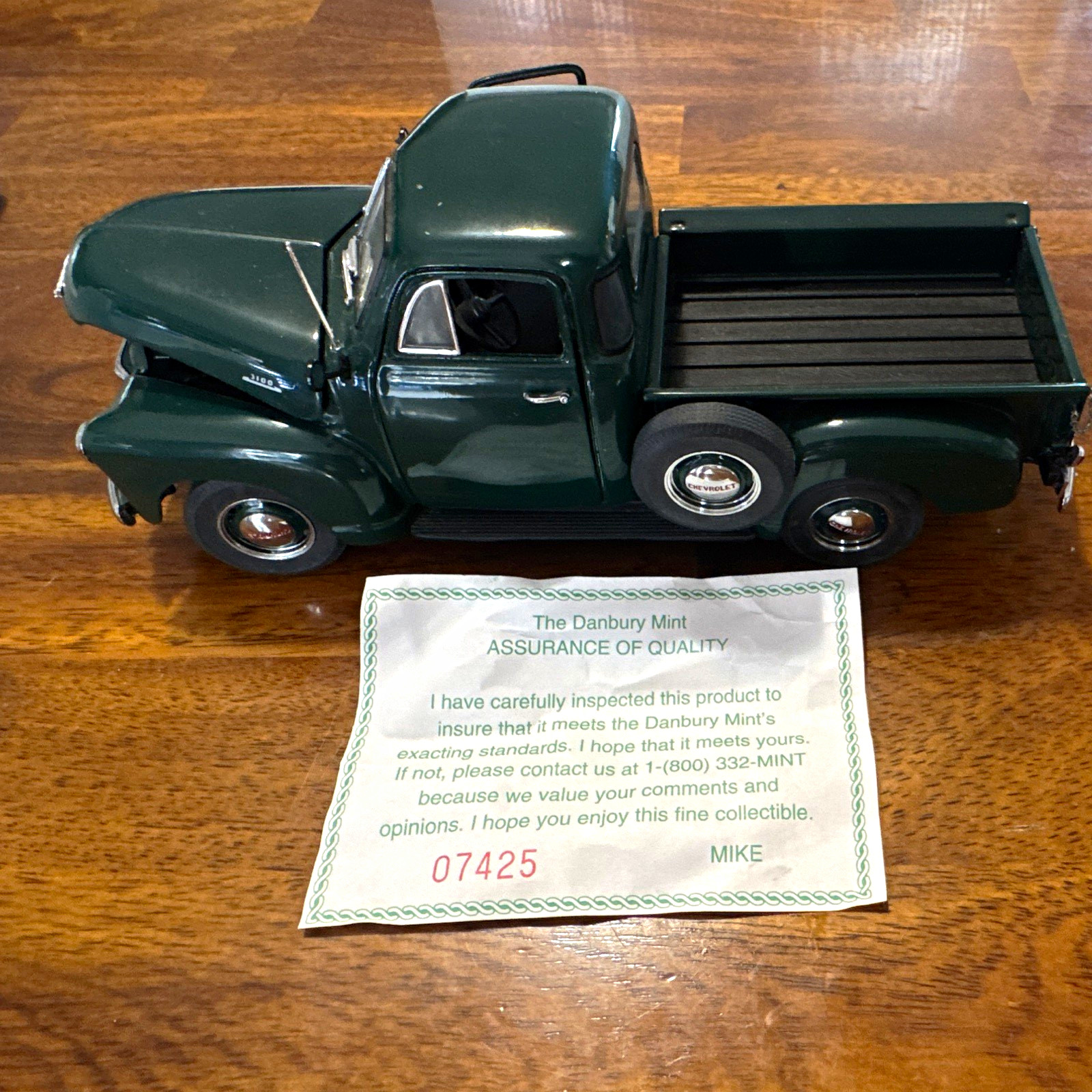 The Danbury Mint 1:24 Chevrolet Green Pickup Truck Diecast Model