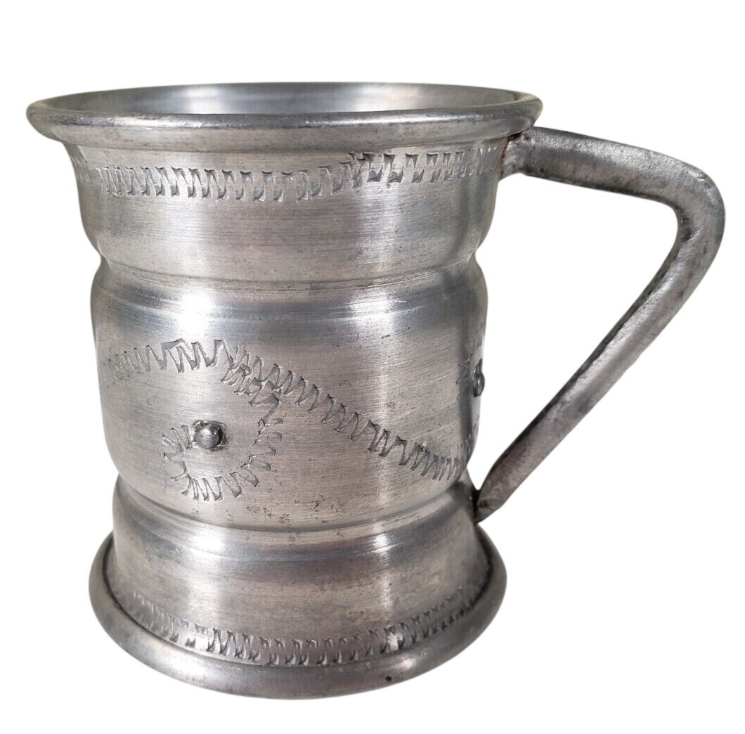 Bjorn Havard Wiik Pewter Mug Child Cup Baby Tankard Artisan Zigzag Pattern VTG Bjorn Havard Wiik Pewter Mug Child Cup Baby Tankard Artisan Zigzag Pattern VTG