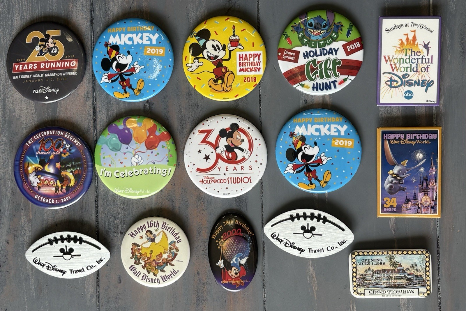 LOT  15 Walt Disney World Happy Birthday Buttons Cast Member Anniversary Badges