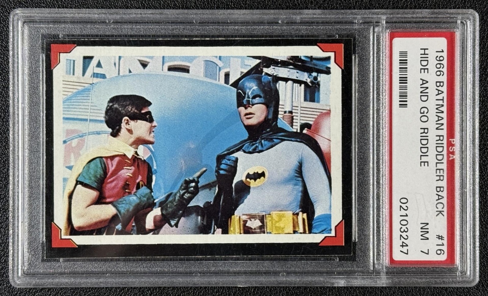 HIDE AND GO RIDDLE PSA 7 1966 TOPPS BATMAN RIDDLER BACK #16 ROBIN NEAR MINT 3247