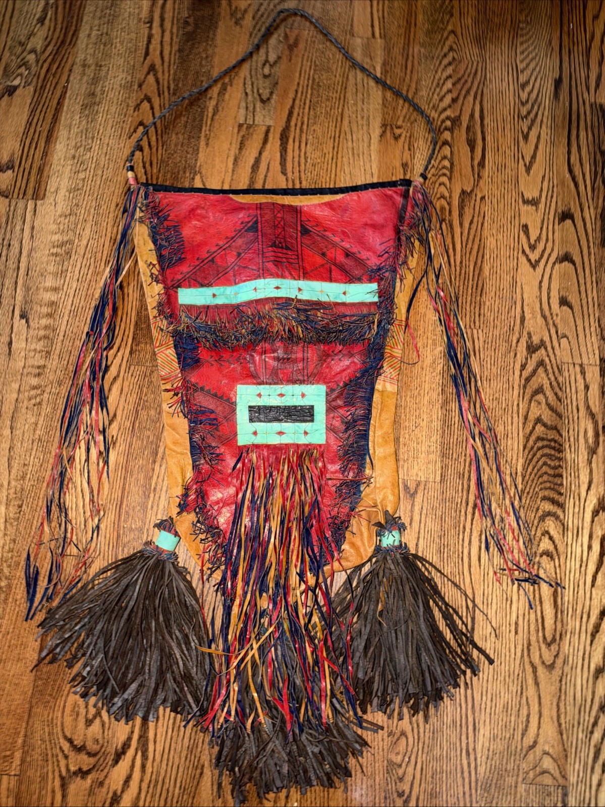 VINTAGE NATIVE  TRIBAL LARGE AFRICAN  TUAREG LEATHER FRINGE BAG