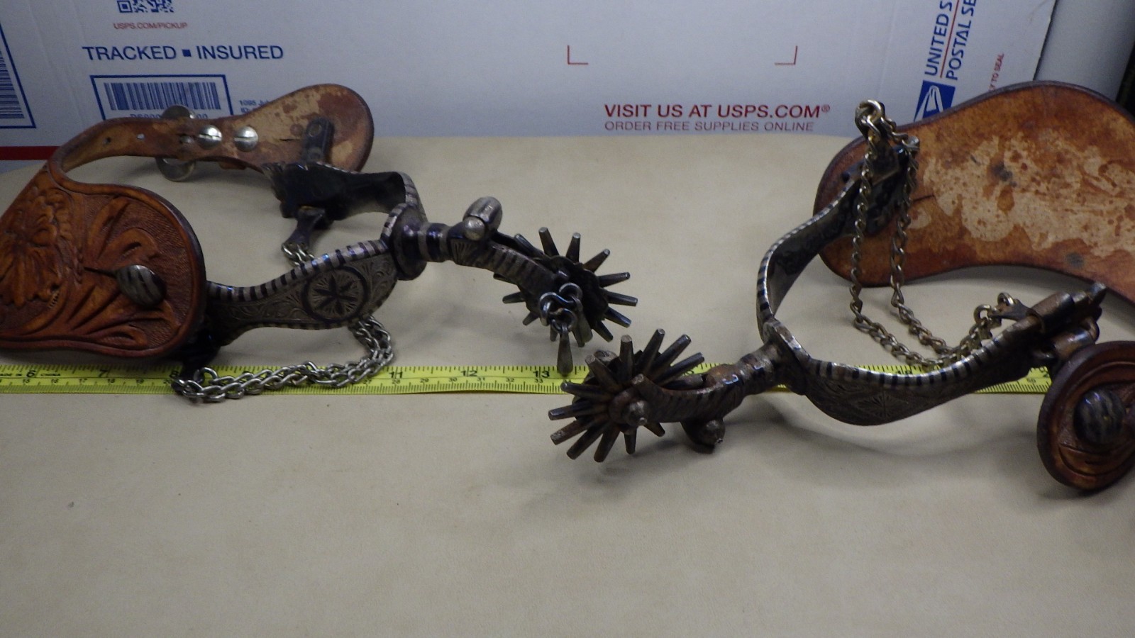 Rare Vintage Western E Garcia Desert Rose Dandy Spurs Sterling Overlay w/ Chains