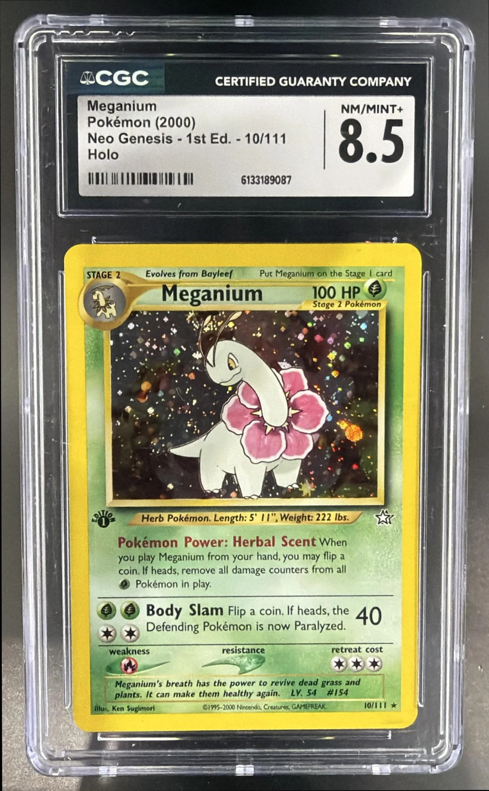 2000 Pokemon Neo Genesis 1st Edition Meganium #10/111 Holo CGC 8.5