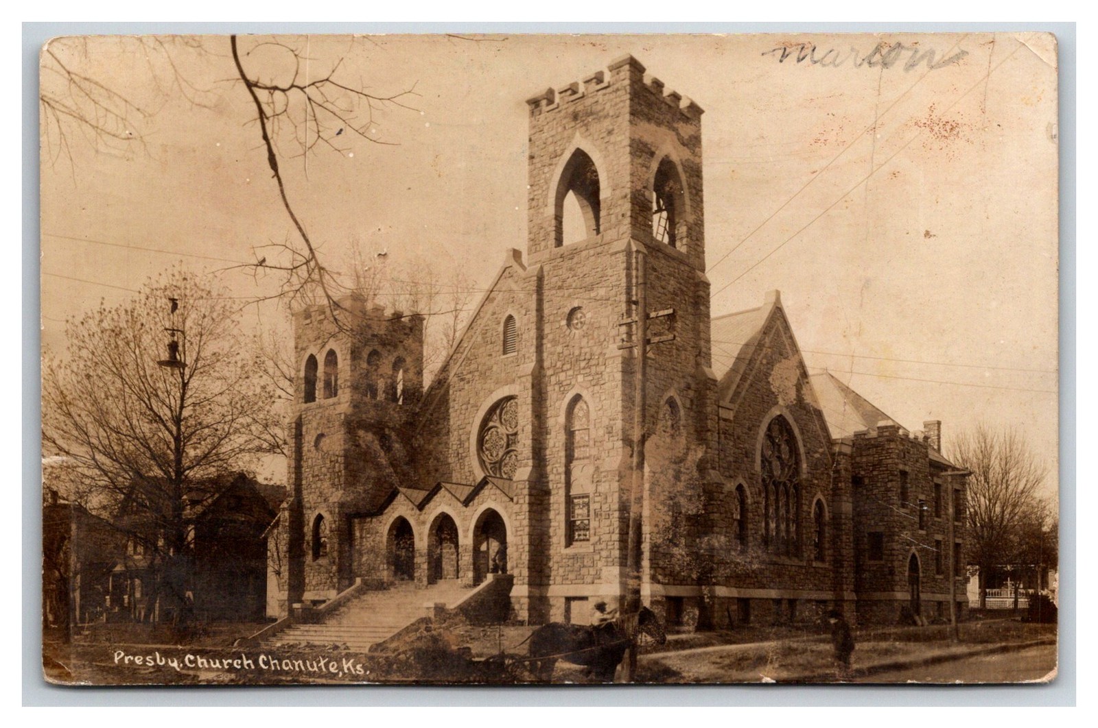 Presbyterian Church Chanute KS ~ Street view & horse carriage