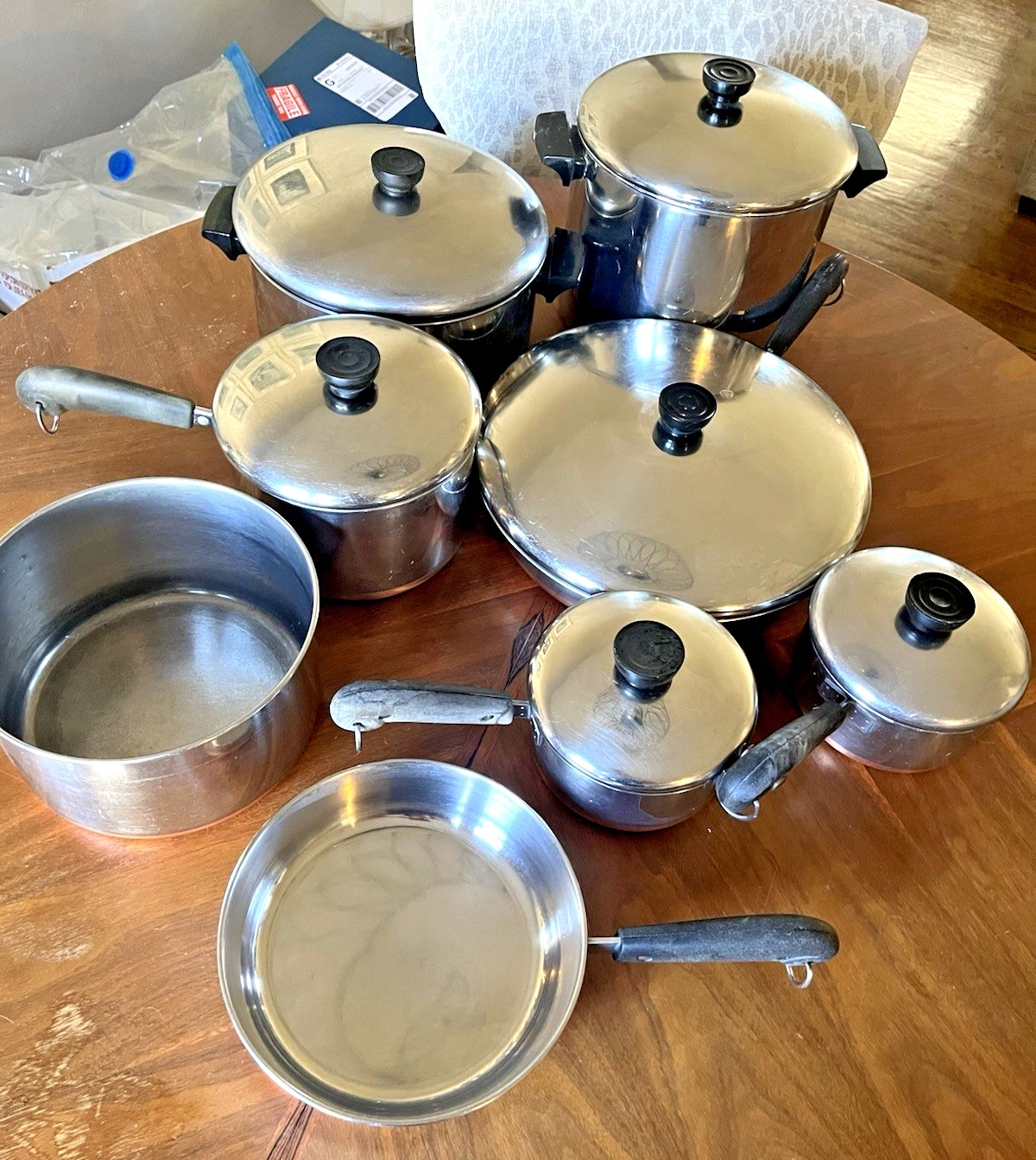 Vtg 1801 Revere Ware 14pcs Copper Bottom Pots-WEAR Vtg 1801 Revere Ware 14pcs Copper Bottom Pots-WEAR