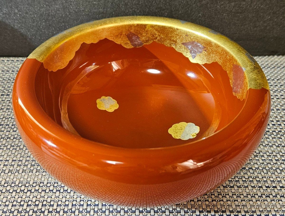 Red Lacquer Bowl Imperial Warrant Yamada Heiando Unkin Cherry Maple Boxed