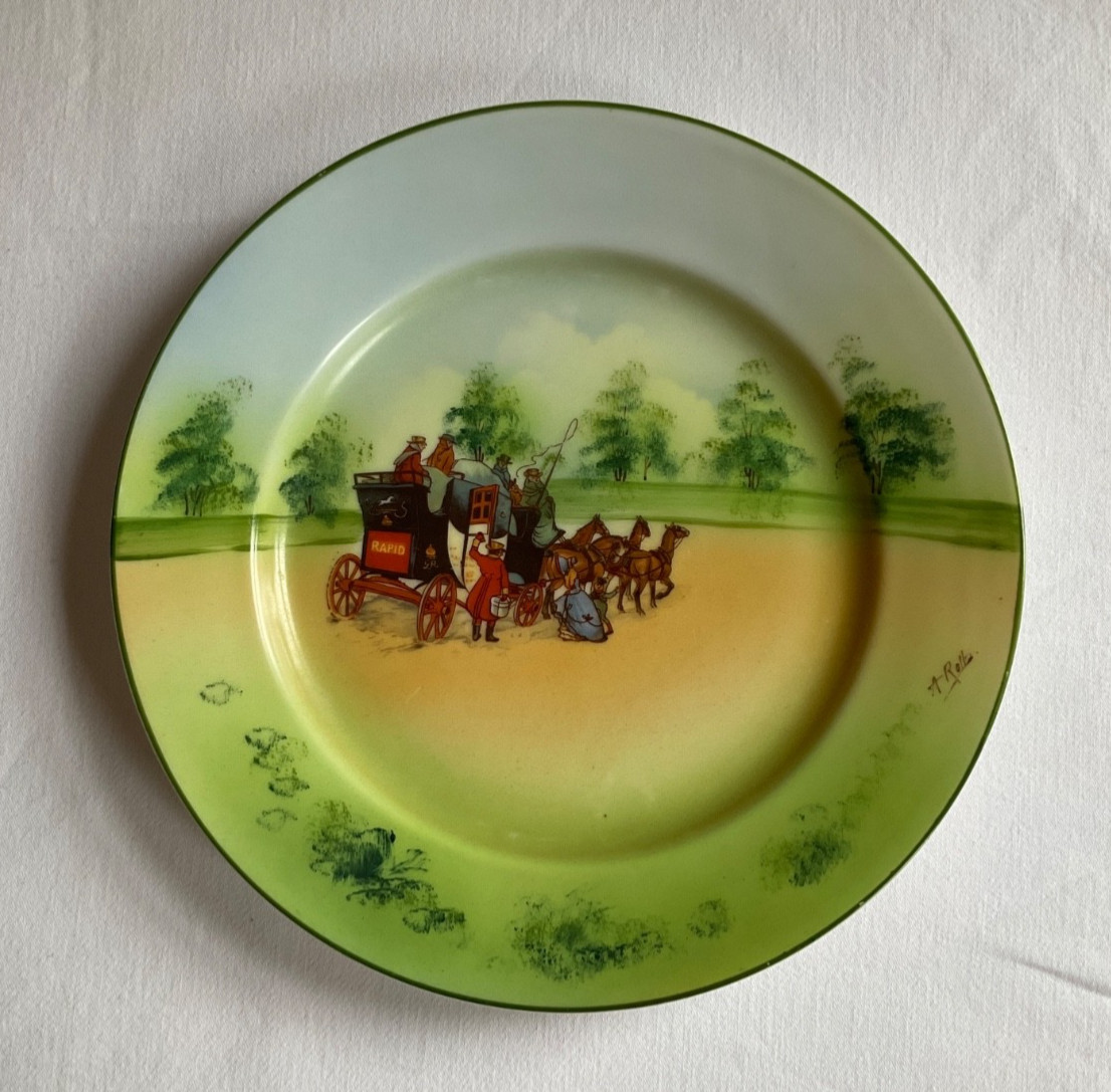 Schwarzburg Rudolstadt “Old Chester” Hand Painted Plate 9 1/2” c. 1904, signed Schwarzburg Rudolstadt “Old Chester” Hand Painted Plate 9 1/2” c. 1904, signed