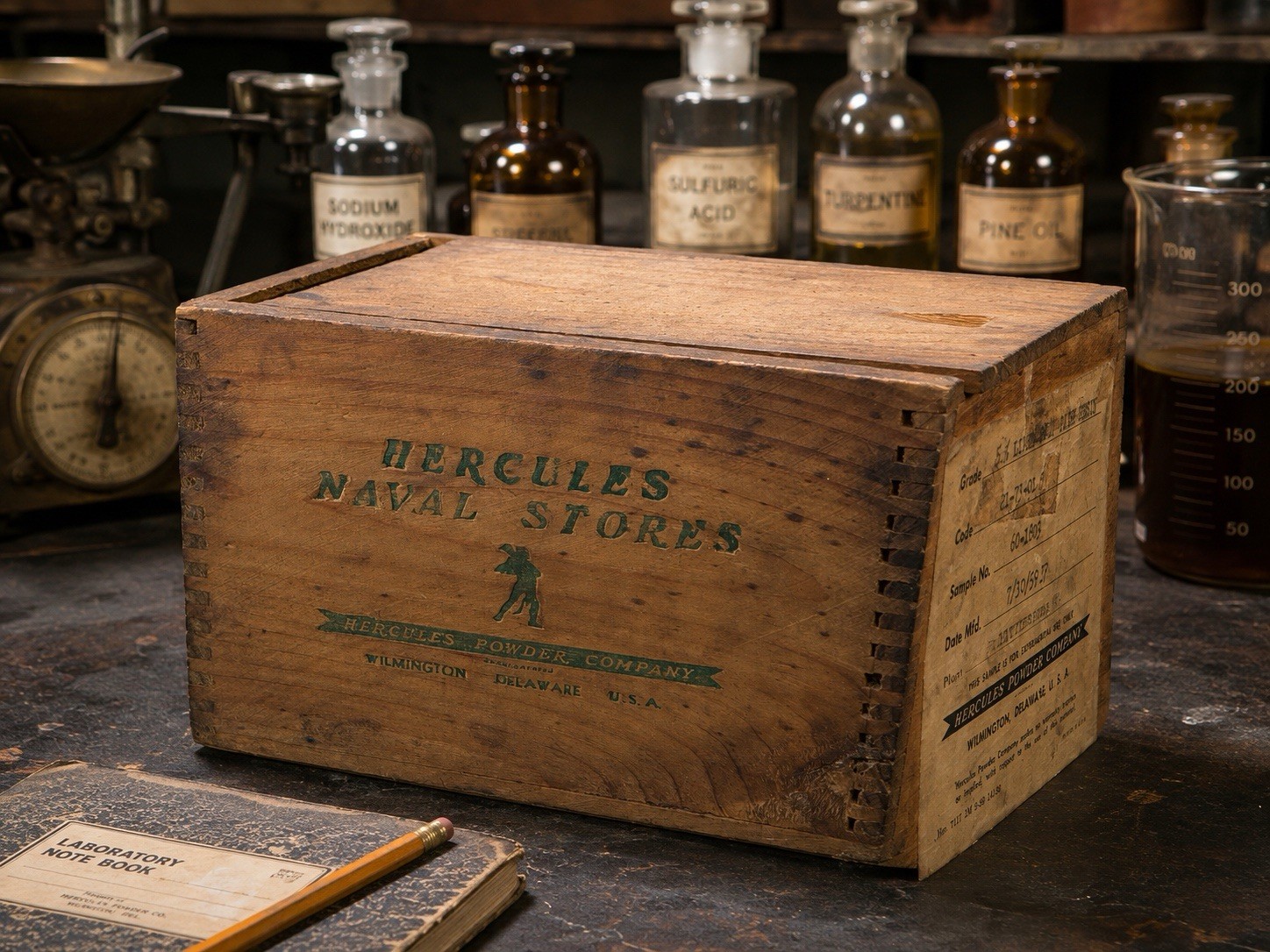 Rare 1959 Hercules Powder Co Naval Stores Resin Sample Wood Crate Hattiesburg Rare 1959 Hercules Powder Co Naval Stores Resin Sample Wood Crate Hattiesburg